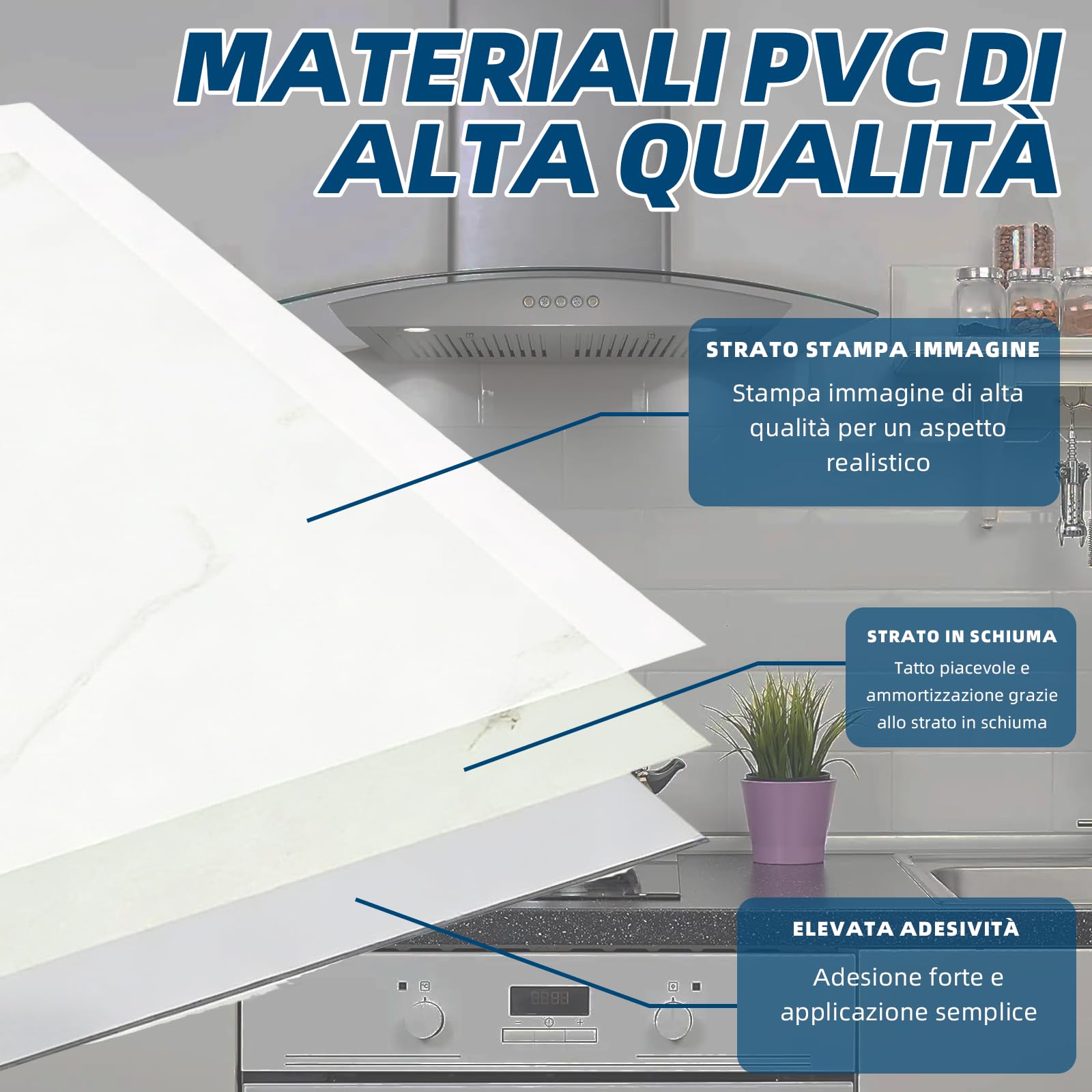 10 adesivi per piastrelle da cucina e mobili da bagno, impermeabili, 60 x 30 cm, motivo roccia Jinsha