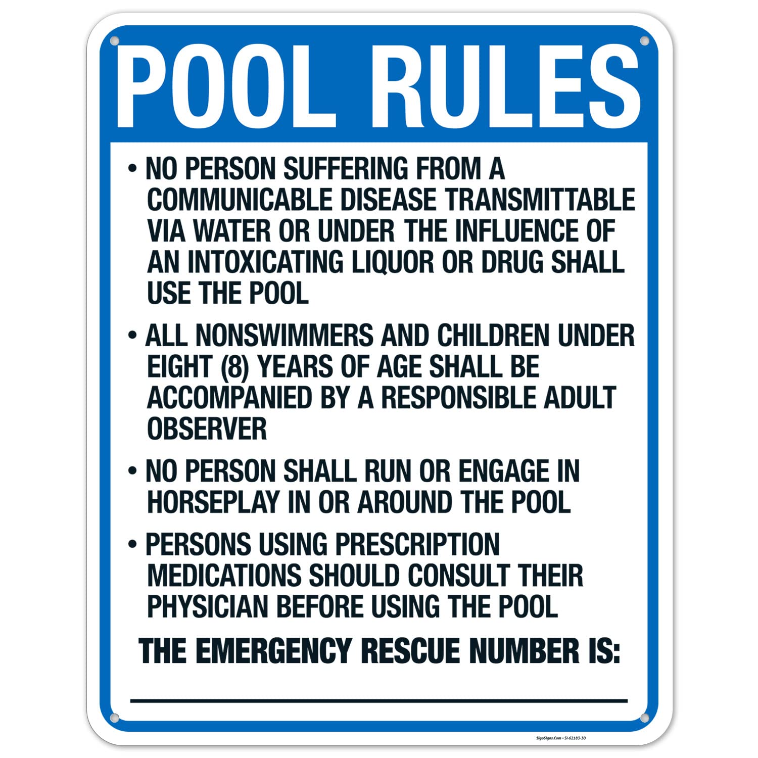 Wyoming Pool Rules Sign, Complies With State Of Wyoming Pool Safety Code, 24x30 Inches, 55 mil thick HDPS (high density polystyrene), Made in USA by Sigo Signs