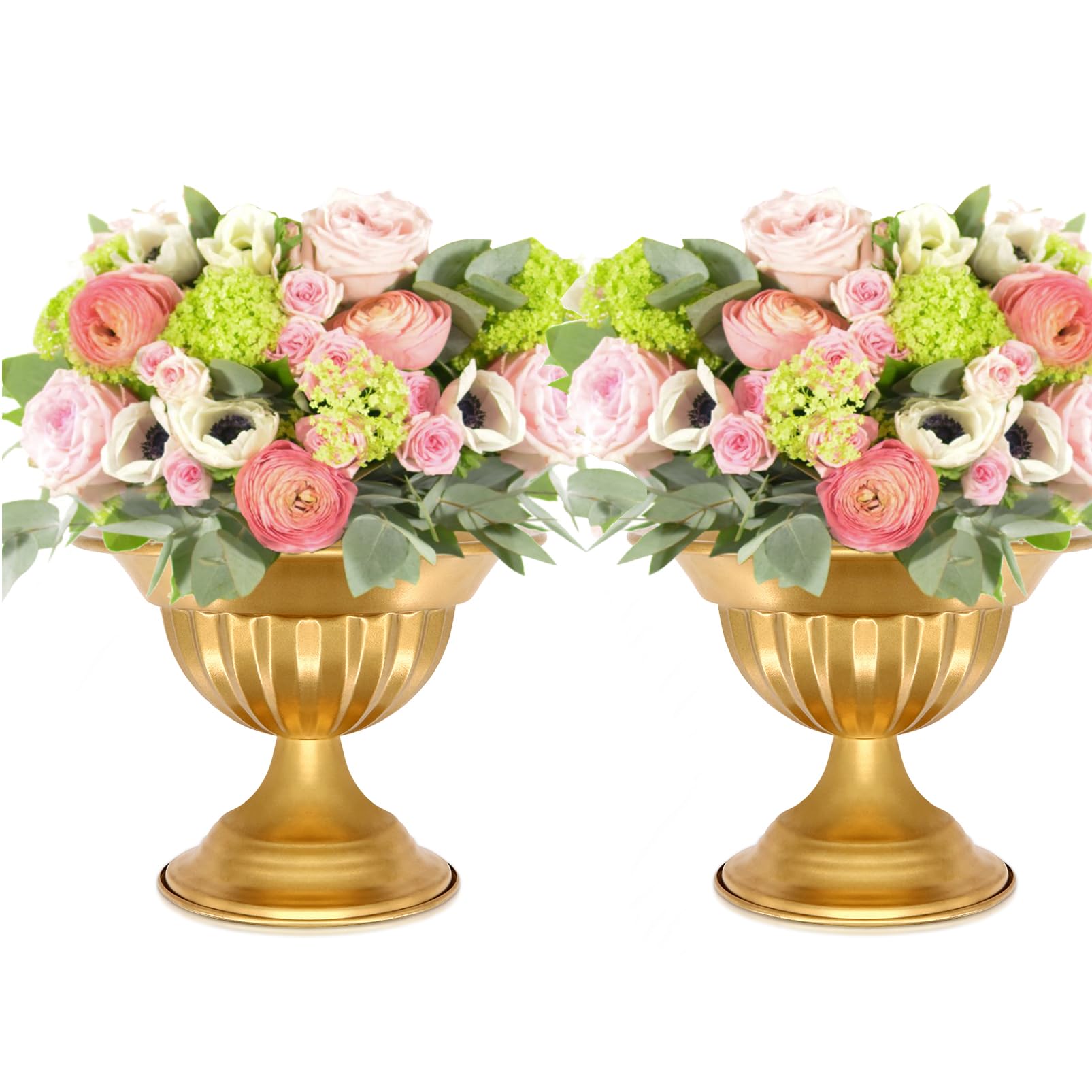 AZXTOPSEZ Gold Flower Vases for Centerpieces: Wedding Compote Bowl 5.1 Inch Small Urn Vase Metal Pedestal Vase for Table Party Event Set of 2
