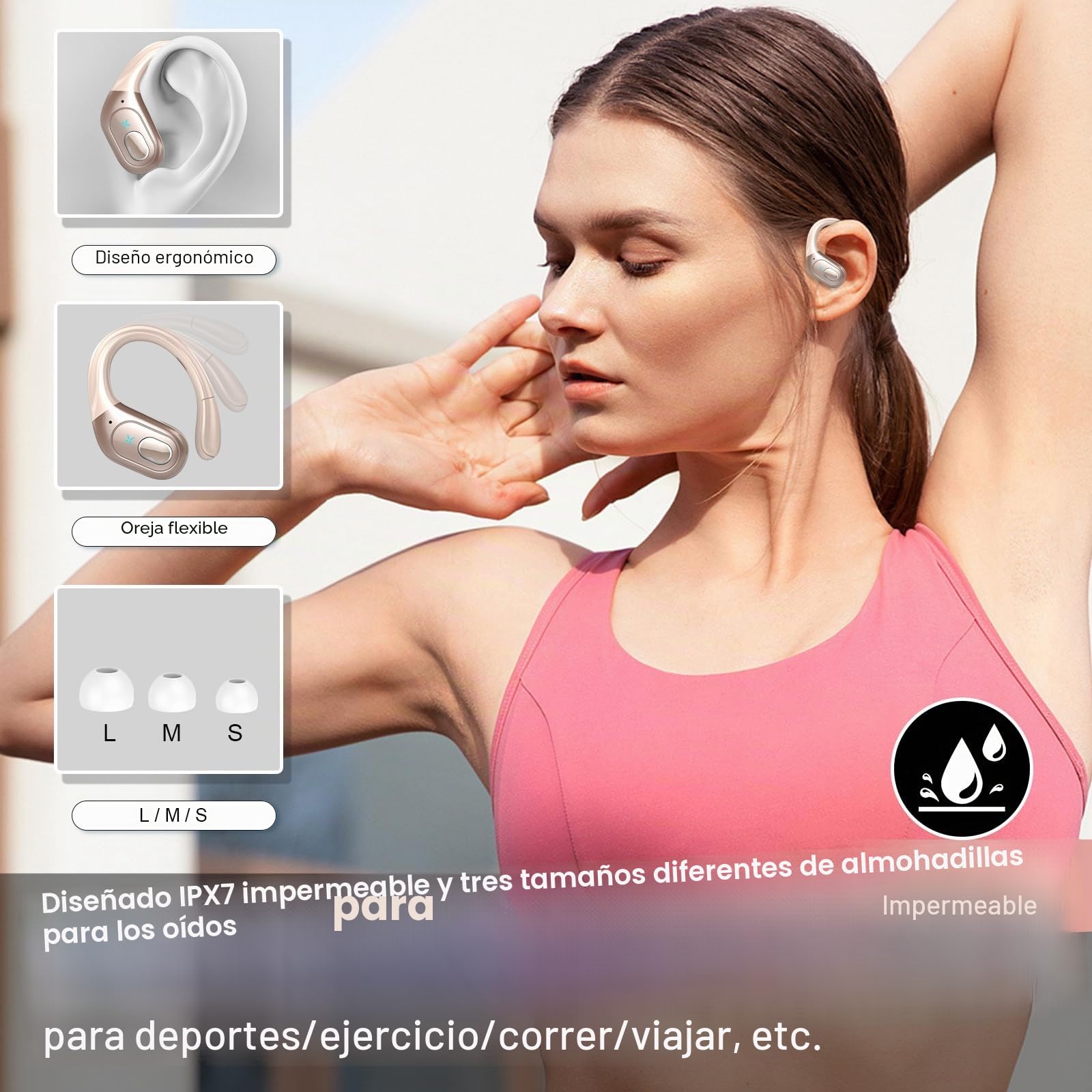 STECEi AI Auriculares Traductor en Tiempo Real(2026), Bluetooth 5.4 con ENC y App con para Viajes/Negocios/Aprendizaje/Reunirse, Oro Rosa