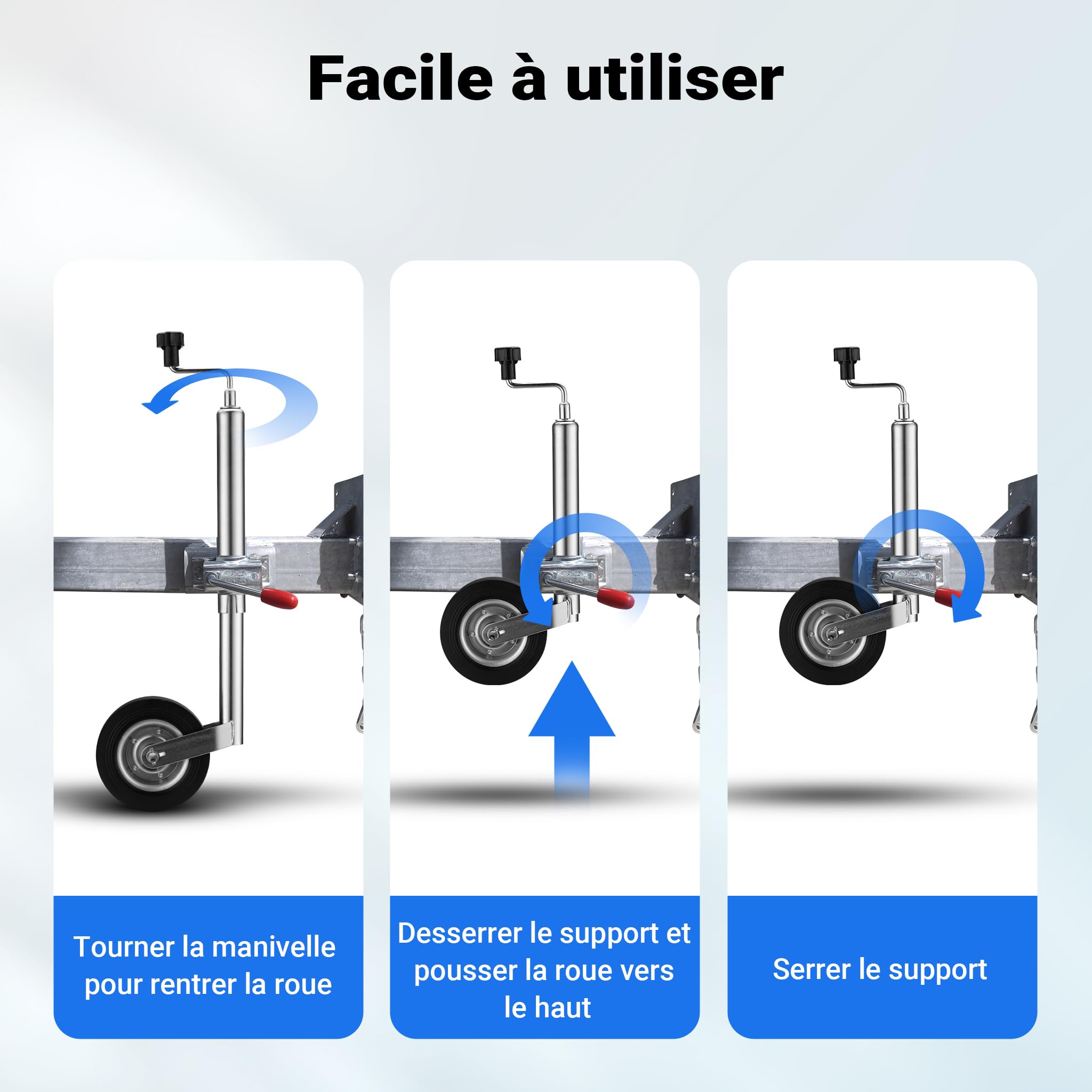 Wiltec Roue Jockey pour remorque – 600 x 250 x 50 mm – DM 48 mm – capacité Max. 362 kg – en Acier galvanisé et Caoutchouc – Béquille Camping Car Caravane