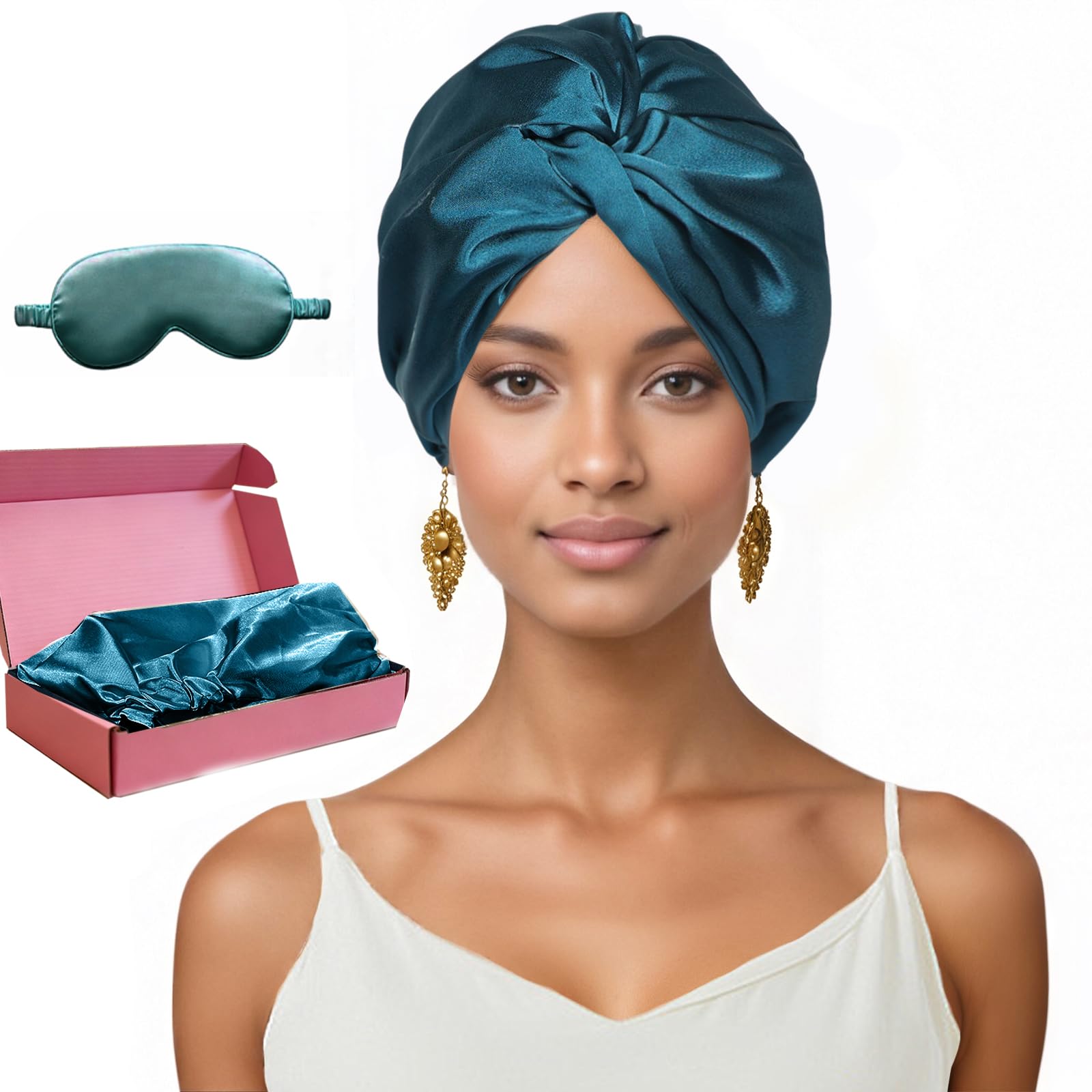 NEUJUS Seidenhaube zum Schlafen für gesunde Haare & lange Haare | Schlafhaube Seide verhindert Frizz, Haarbruch & Spliss | Silk Bonnet für Damen mit Locken & Haarhaube für die Nacht (Petrol)