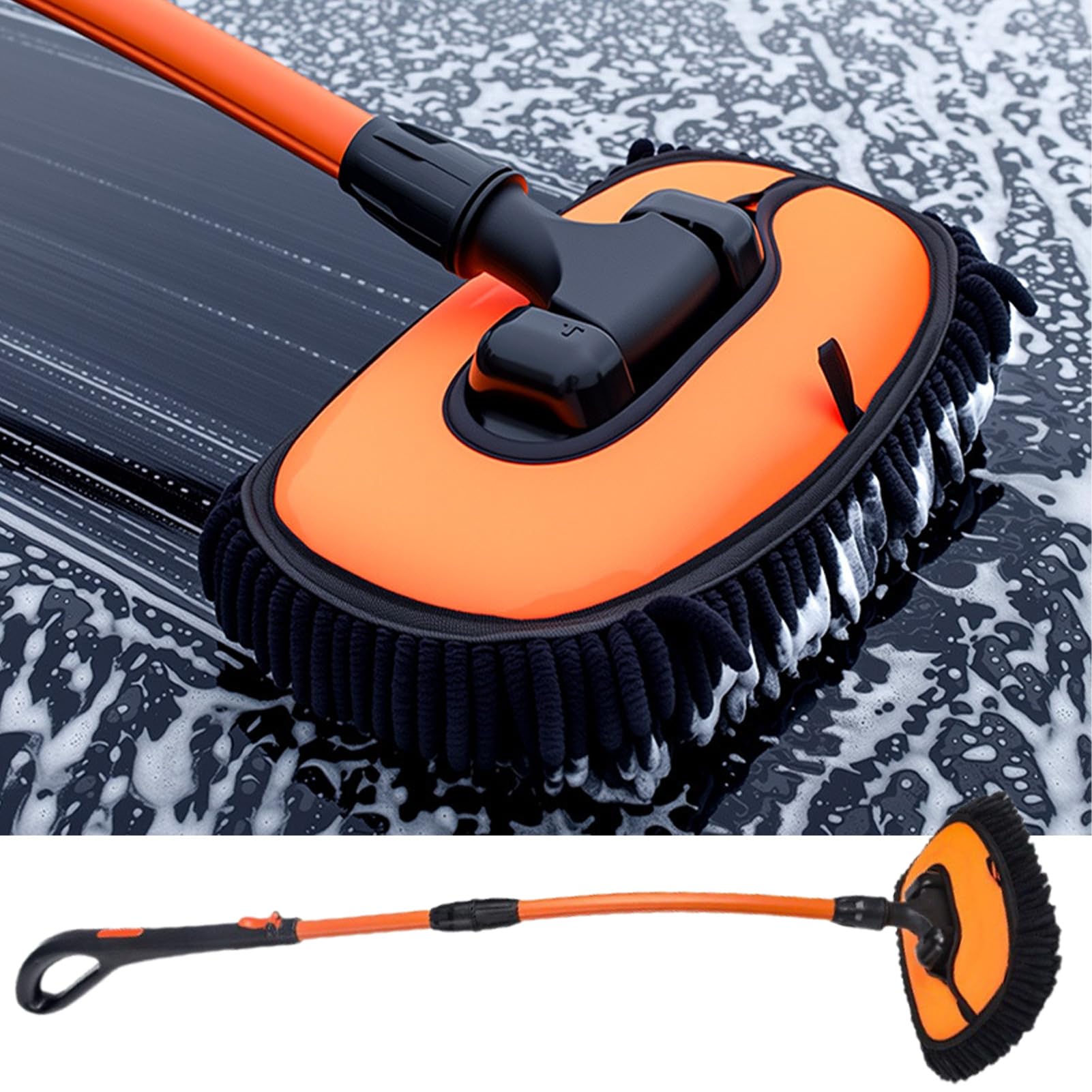 Mopa De Lavado De Coche con Mango Largo Cepillo de Limpieza para Coche | Mango Largo Extensible Sin Rayar para Lavado y Detallado de Suciedad en Vehículos
