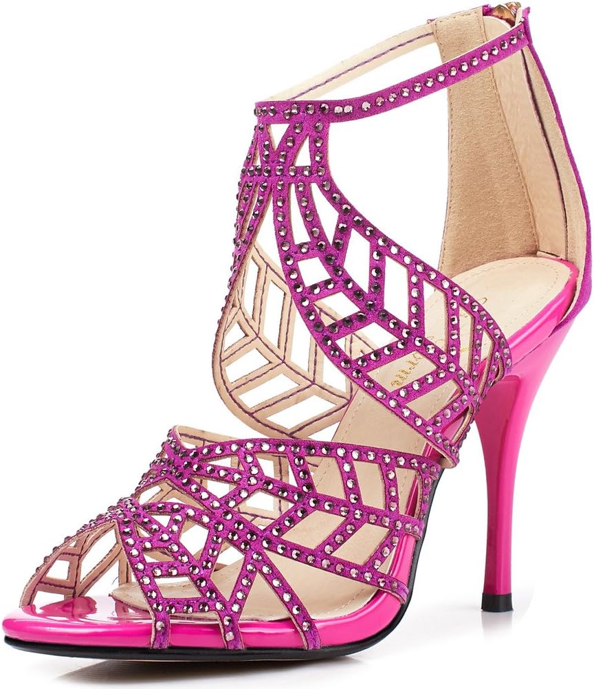 Littleboutique Crystal Studs High Heel Sandals Leather Peep Toe Strappy Sandals Party Heeled Pumps Evening Dress Shoe purple 9