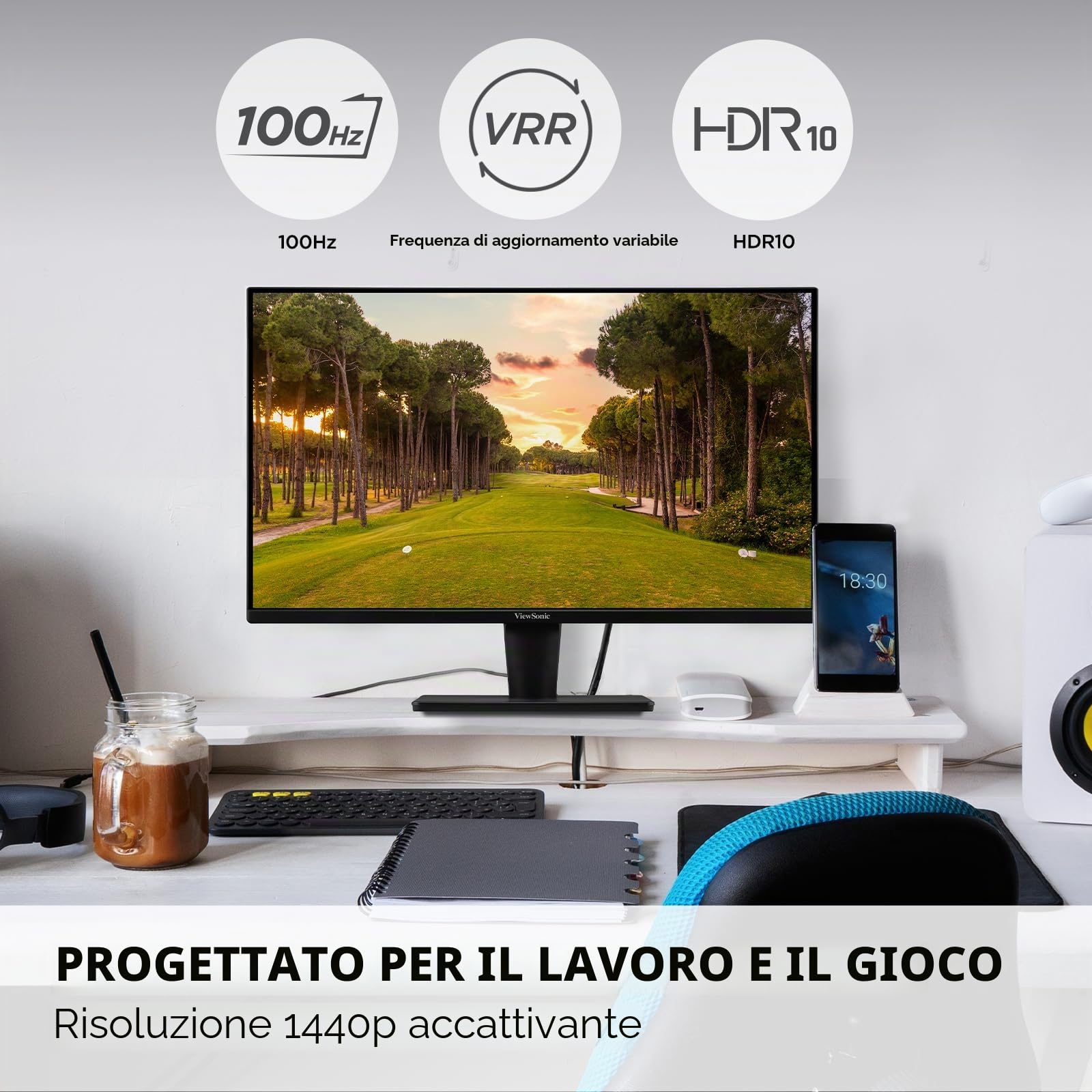 ViewSonic VS2725-2K Monitor 27 pollici 2K QHD, 100Hz, 1ms MPRT, VA, Doppi altoparlanti, Senza cornice, HDR10, 2 x HDMI, DP, 2 anni di garanzia