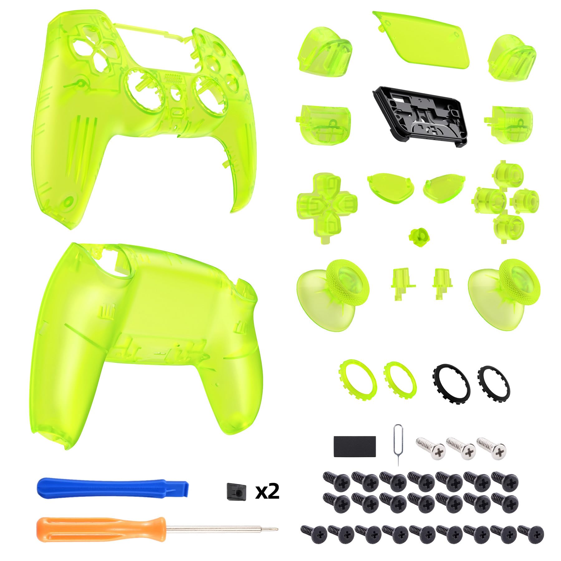 eXtremeRate Luna Cover Pulsanti Ricambio per ps5 Controller BDM-030/040/050,Custodia Scocca Shell Frontale Posteriore Ridisegnato&Tasti Kit Compatibile con ps5 Joystick-Trasparente Verde Lime