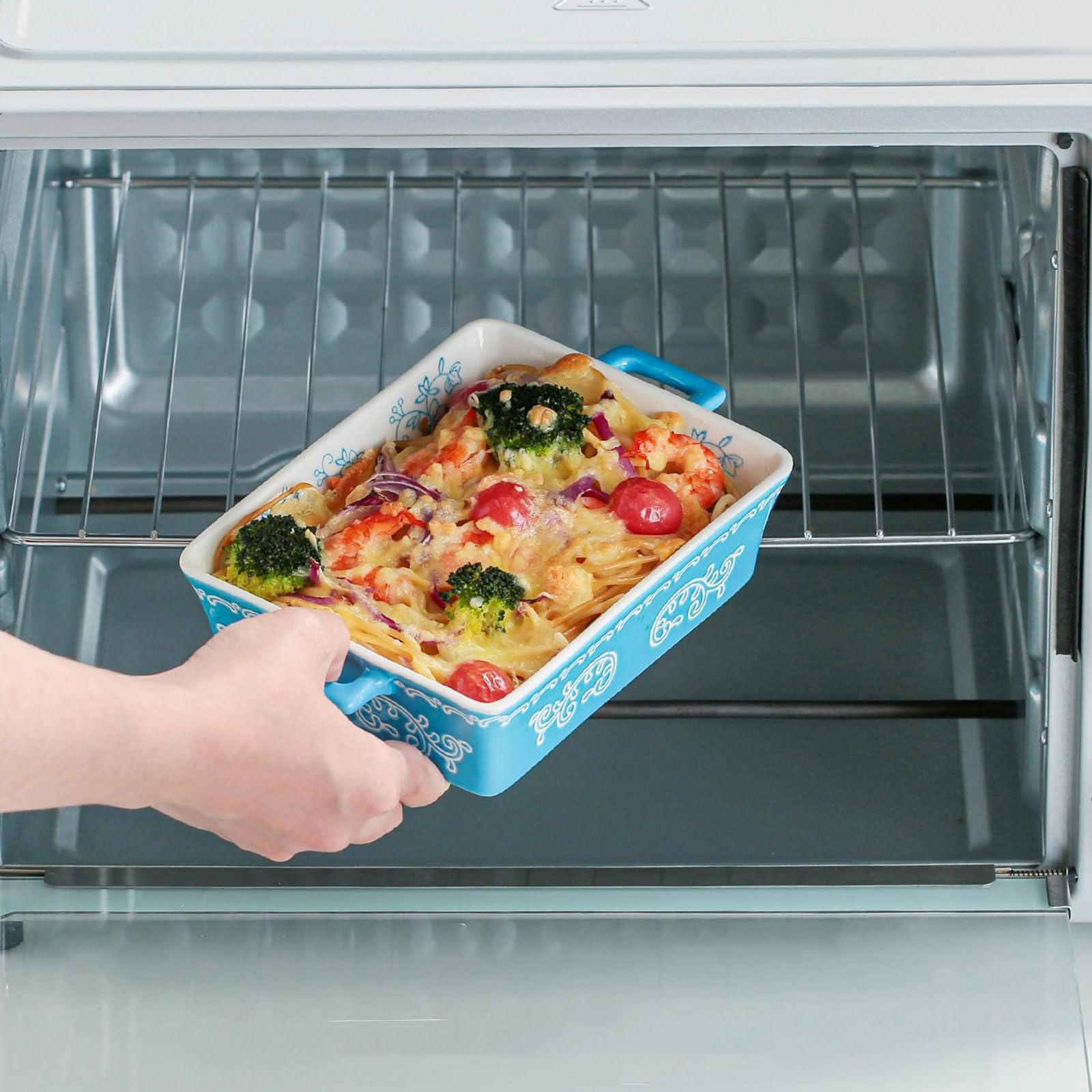 Cuencos Aperitivos Fuente De Horno Rectangular CeráMica PúRpura Con Estampado Floral Dos Asas Aptas Para Horno Lavavajillas Guisos Regalo-A