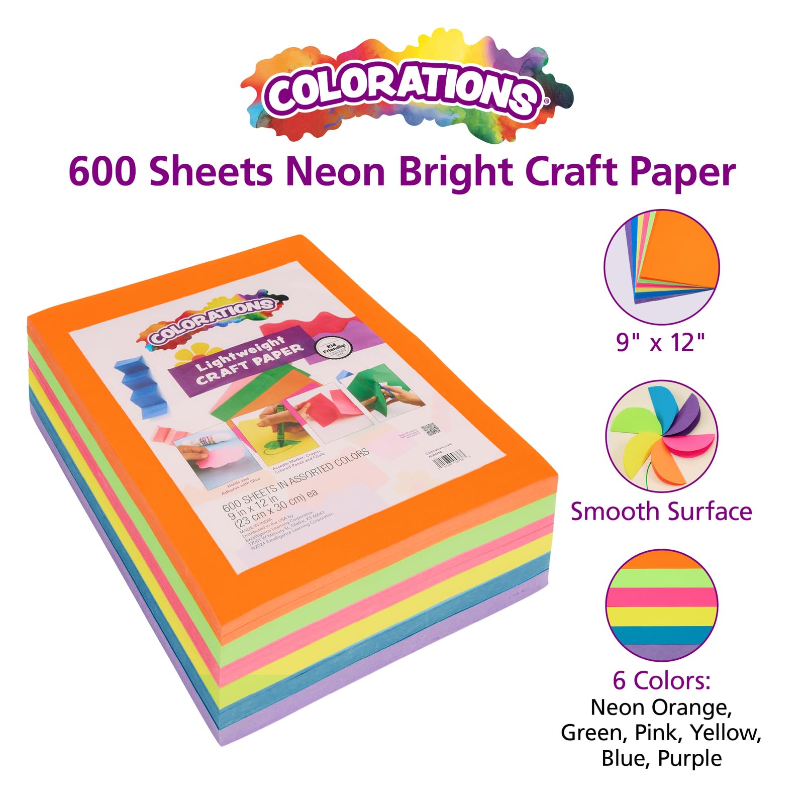Colorations Papier kraft léger fluo – 600 feuilles