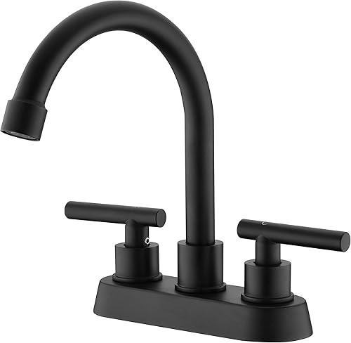 Grifo de baño negro, grifo de lavabo de baño de 2 asas, juego central de 3 agujeros de 4 pulgadas, sin plomo, moderno, comercial, para autocaravana,