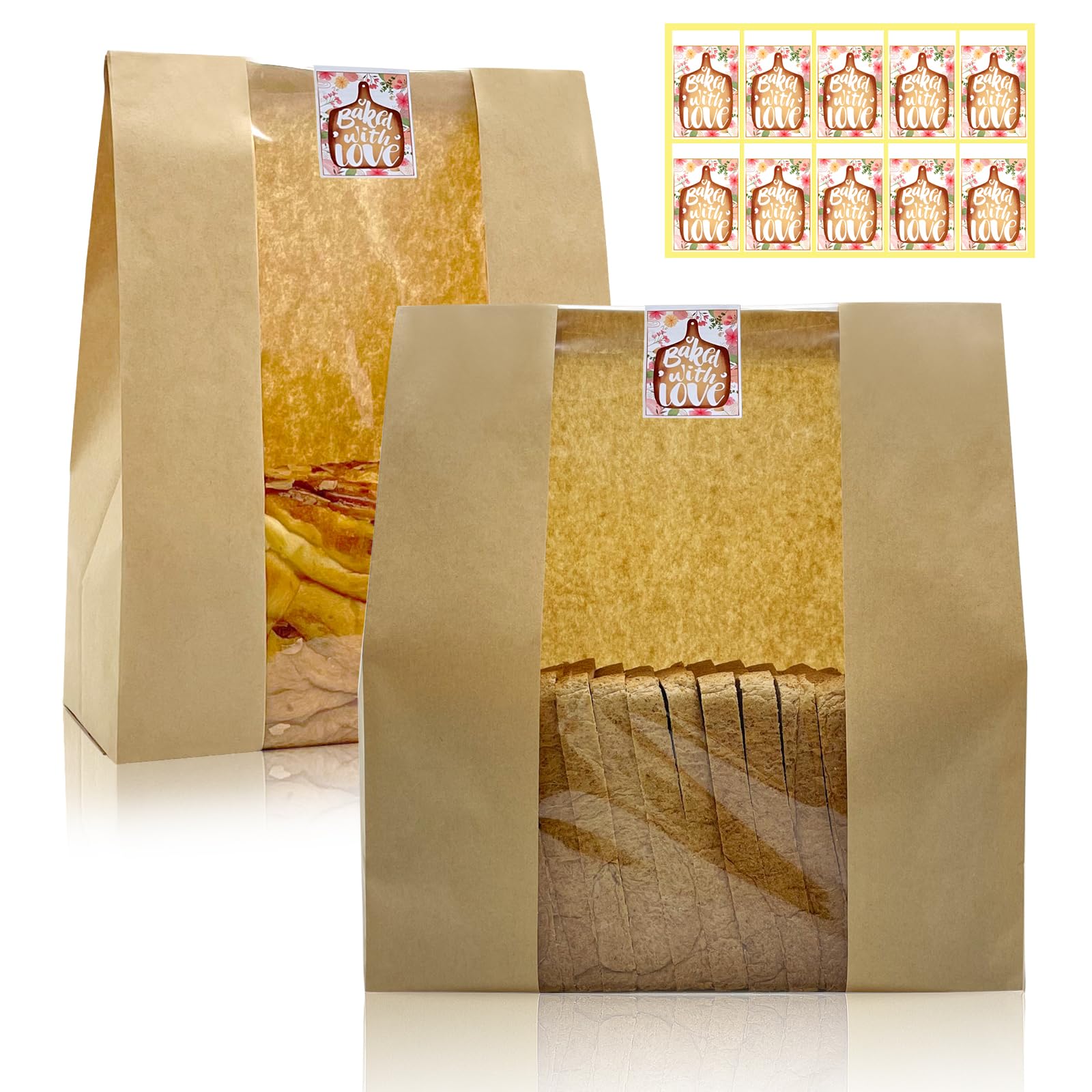 HiCivan Extra Große Papier-Brotbeutel Für Hausgemachtes Brot Mit Fenster Und Aufkleber Übergroßes Sauerteigbrot, Brot, Backwaren, Verpackung Zum Verschenken, Braunes Kraftpapier, 50