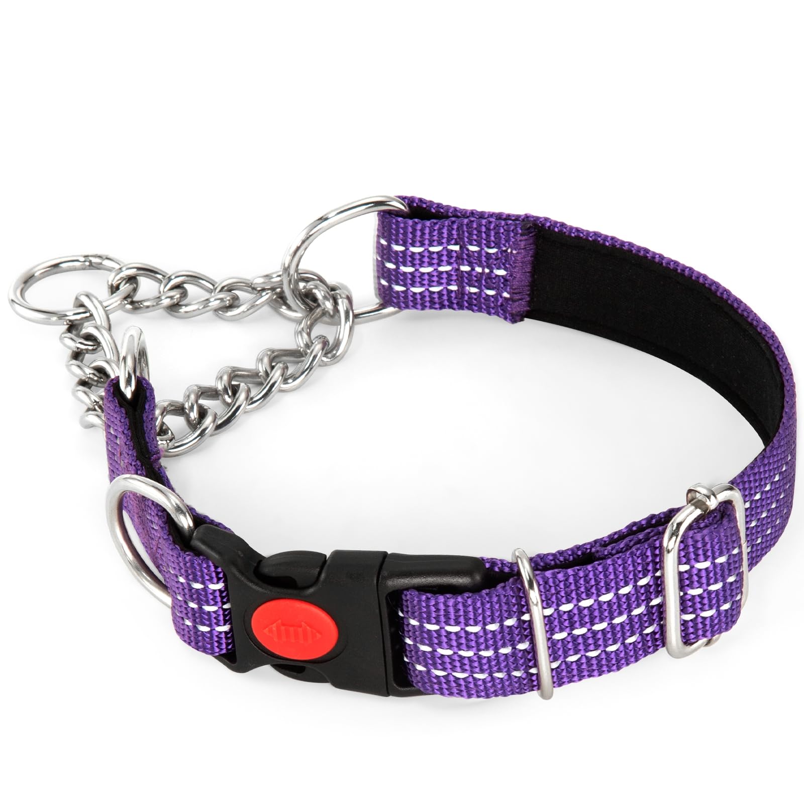 Martingale Collars,Reflective Dog Collar,Side Release Buckle,Adjustable Chain Training Pet Collars (Purple, S,Neck 25-38cm)