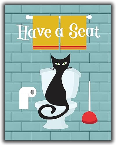 Mid Century Modern No.26 Wall Art Print - 11x14 UNFRAMED Retro Boho Aesthetic Funny Bathroom Decor. Atomic Cat Have a Seat.