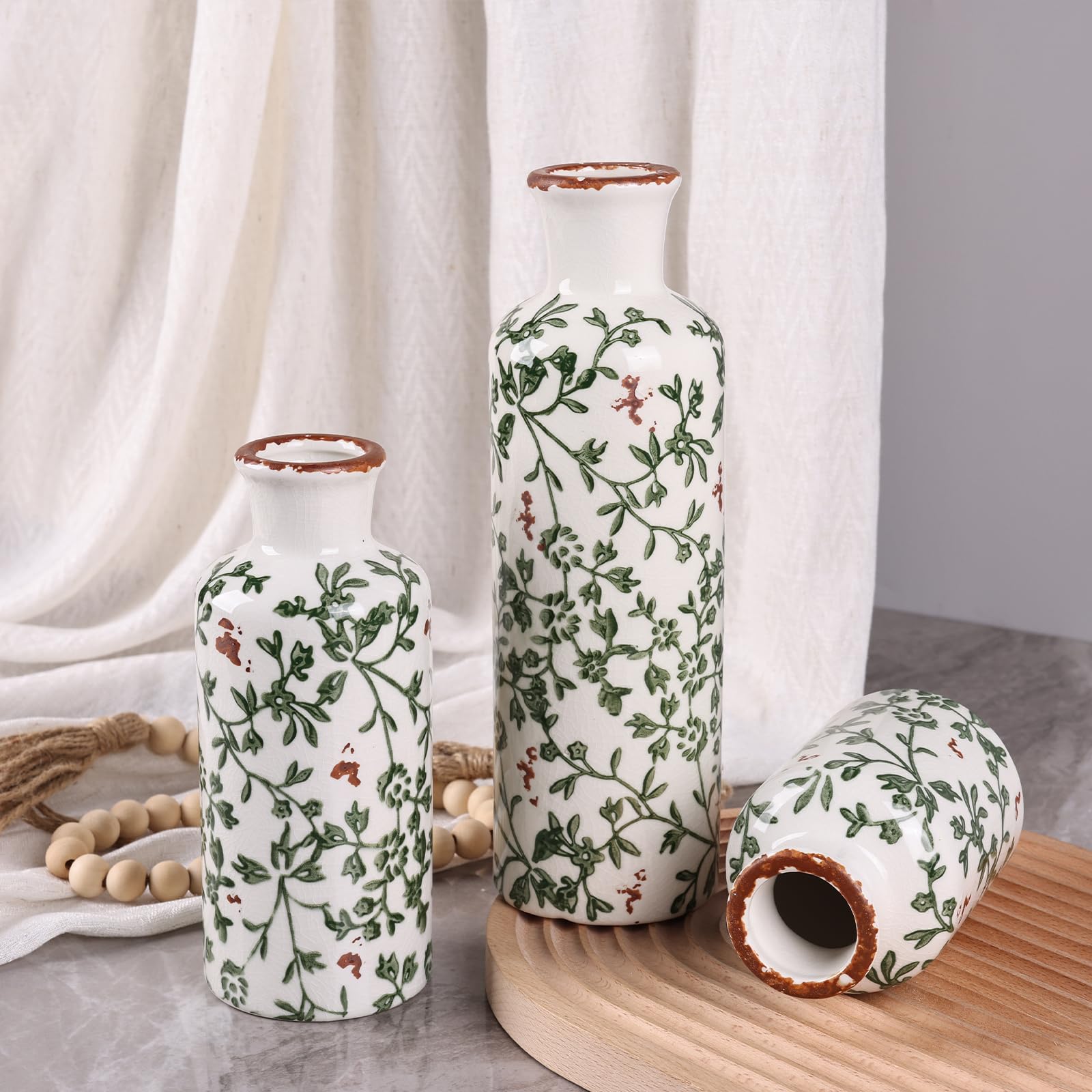 Lot de 3 vases marron (vert et blanc)