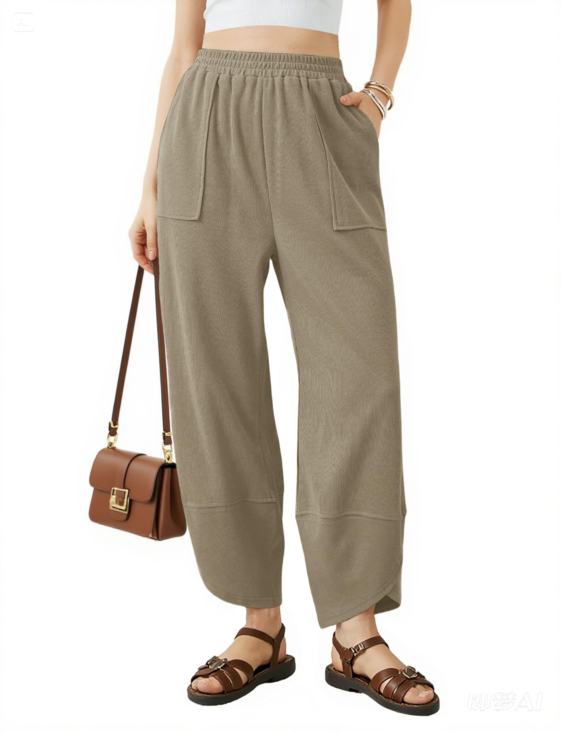 niyokki Wide Leg Palazzo Beach Pants for Women Lounge Baggy Comfy Harem Pants Elastic Waist Casual Streetwear with