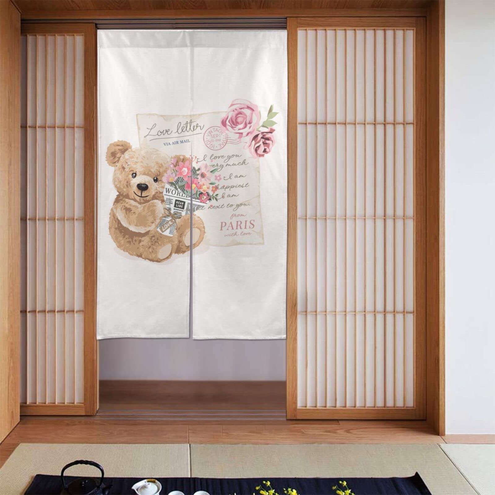 Amazon｜のれん くま 熊柄 花柄 かわいい 可愛い アニマ 洗える アニメ