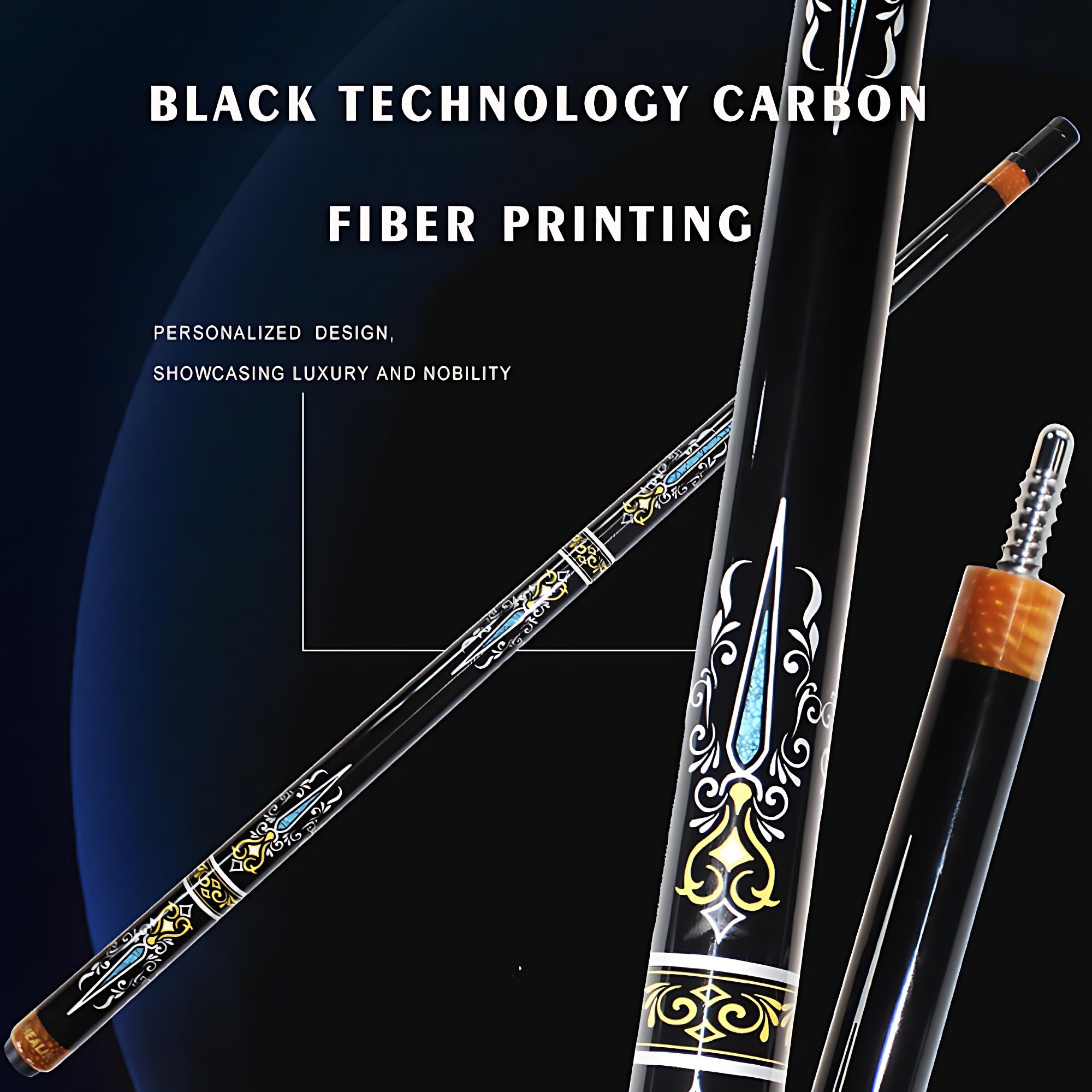 Włókno węglowe 1/2 Split Pool Cue, 2-sekcyjny kij Break & Jump Cue Stick 147 cm 538.6-567.0 g, 12,4 mm Sterownik bilardowy z etui, snooker i akcesoria do basenu