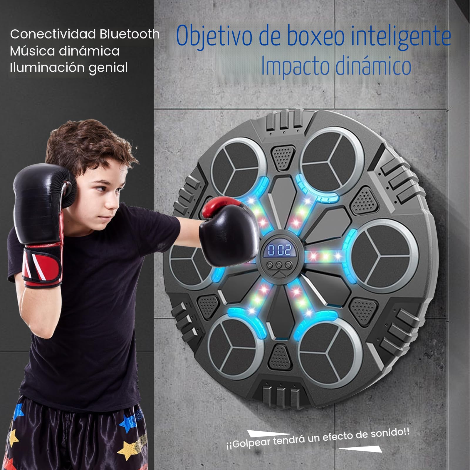 Eznaobo Máquina de Boxeo Musical de Pared con Guantes, 3 Velocidades, Luz LED y Bluetooth