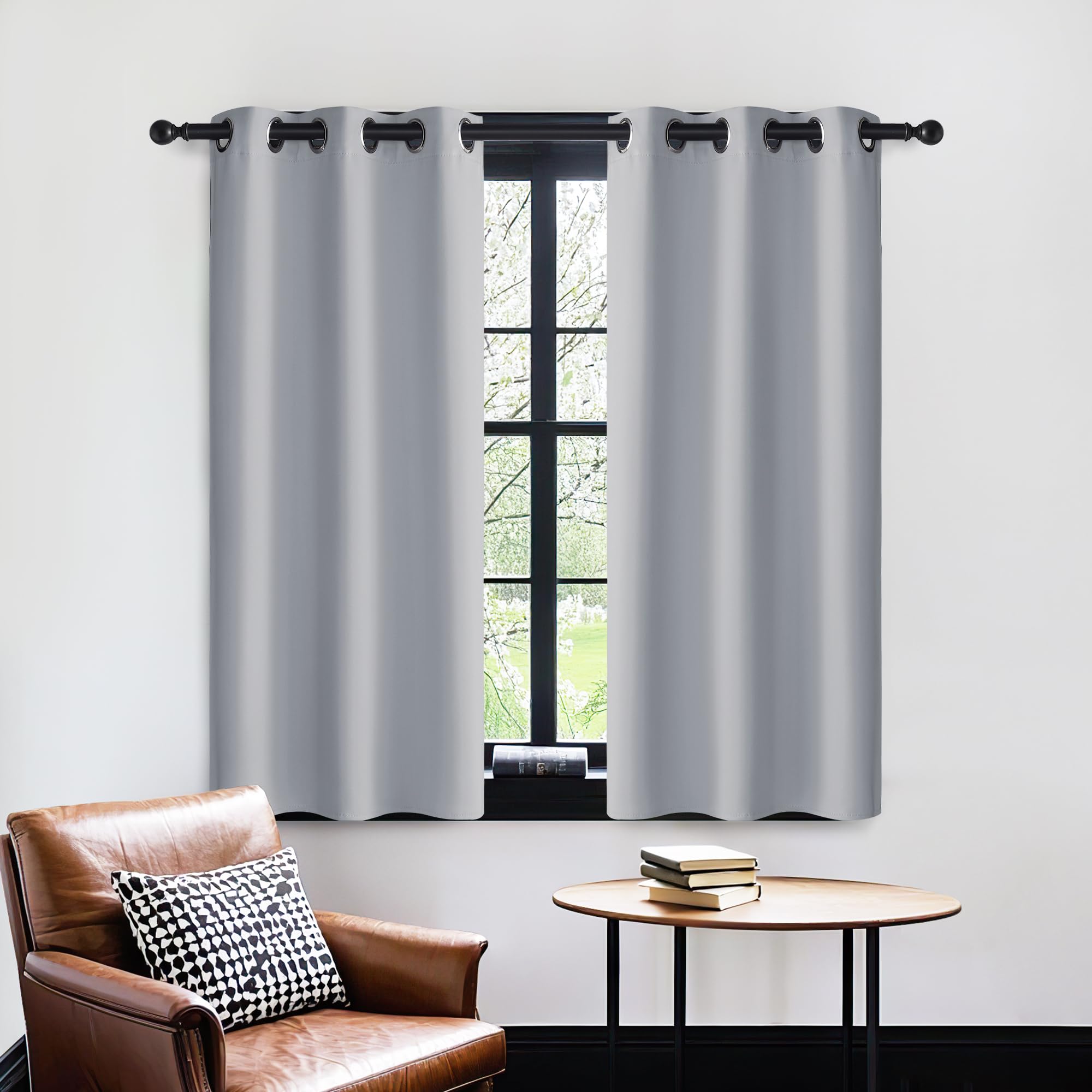 PONY DANCE Short Blackout Curtains, Silver Grey, 2 Panels, 29 x 45 Inch — image 1