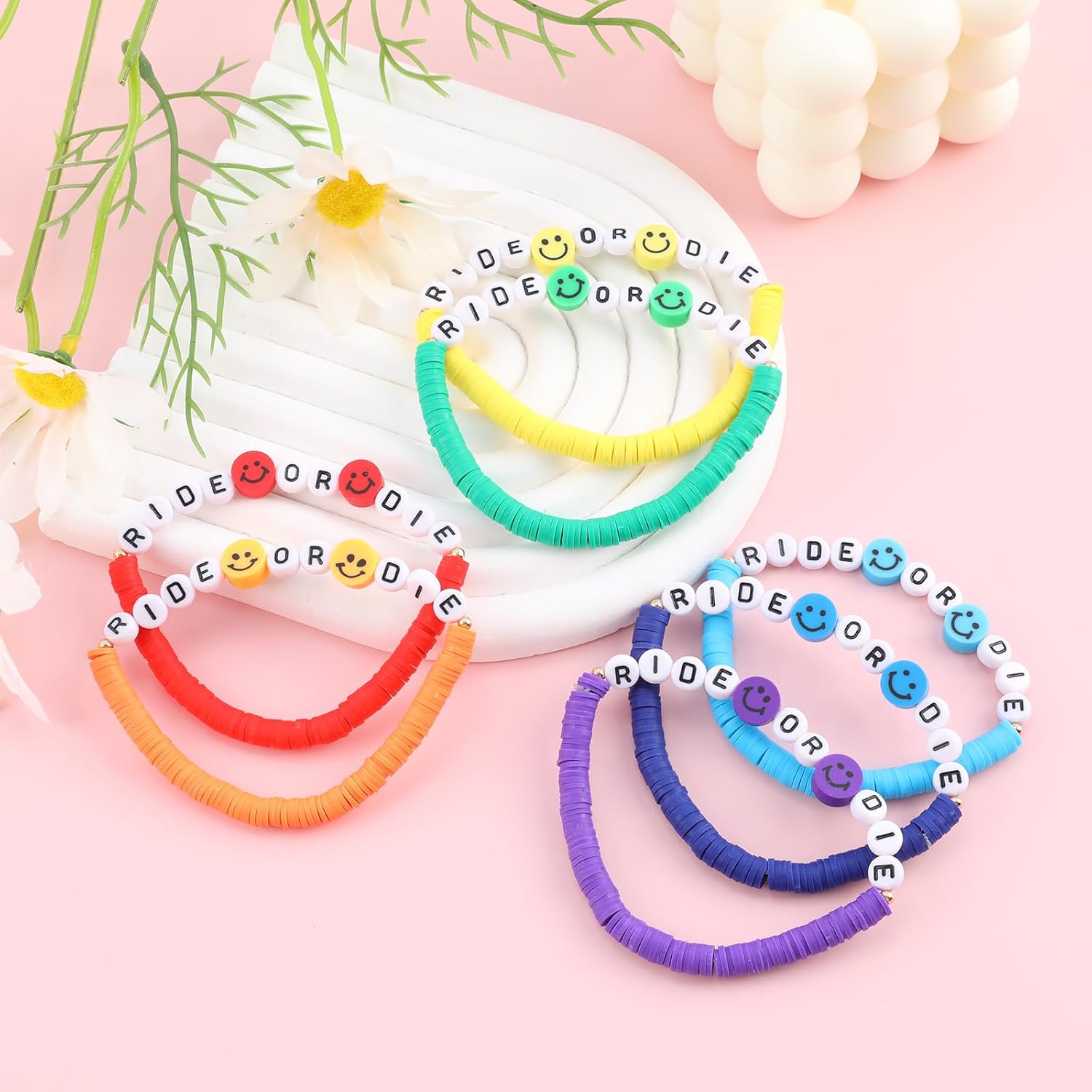 Rainbow Heishi Surfer Bracelets Set for Women Stackable Clay Beaded Bracelets Disc Stretch Preppy Bracelets Layering Colorful Friendship Bracelets Team Cheer Bulk Boho Summer Beach Jewelry Gift - Image 3
