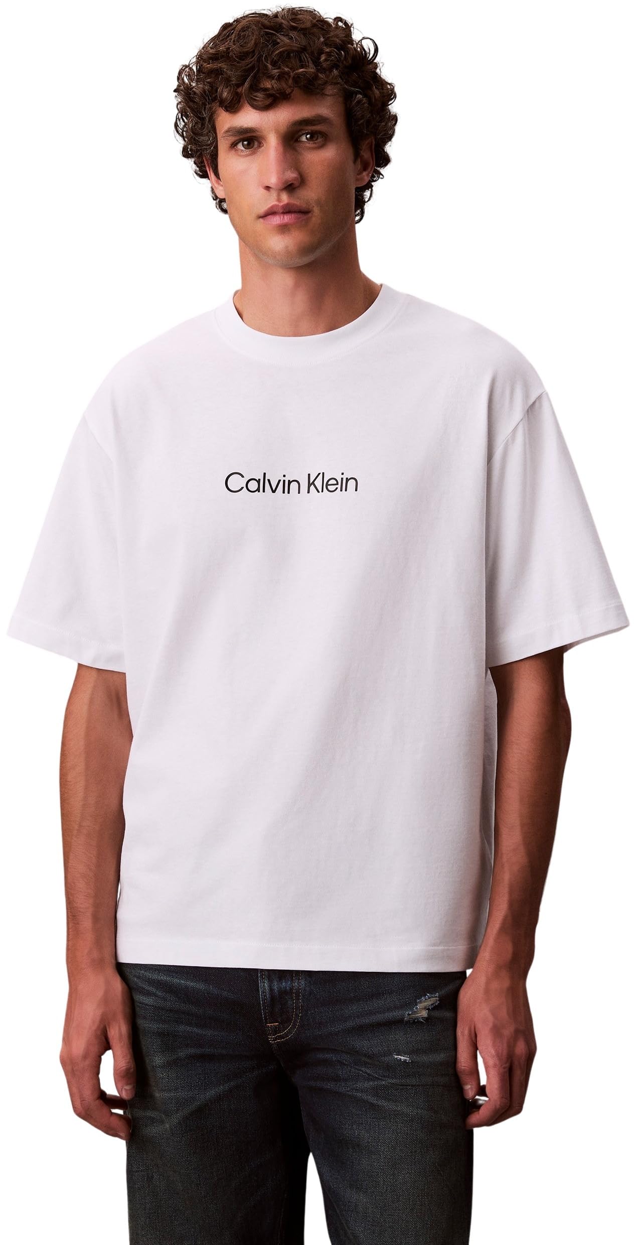 Calvin Klein Men's SS RLXD Standard Logo CREWNK TEE Tees, White (Bright White), L