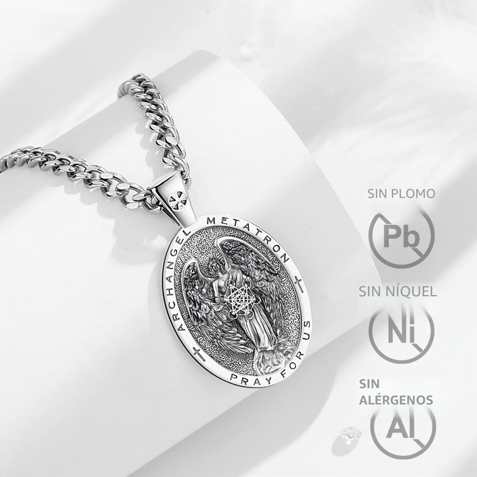 Collar de Arcángel Metatrón para Mujer Hombre Plata de Ley 925, Vintage Amuleto Cubo de Metatrón Colgante Católico Cristiano Joyería Regalo para Padre Madre, 22"+2"