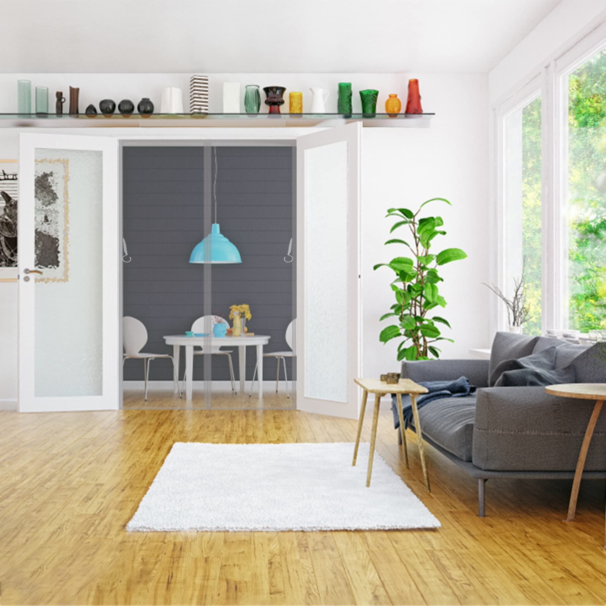 Magnet-Fliegengitter Für Türen – 215x215cm, Ohne Bohren, Grau, Für Balkon- & Terrassentüren