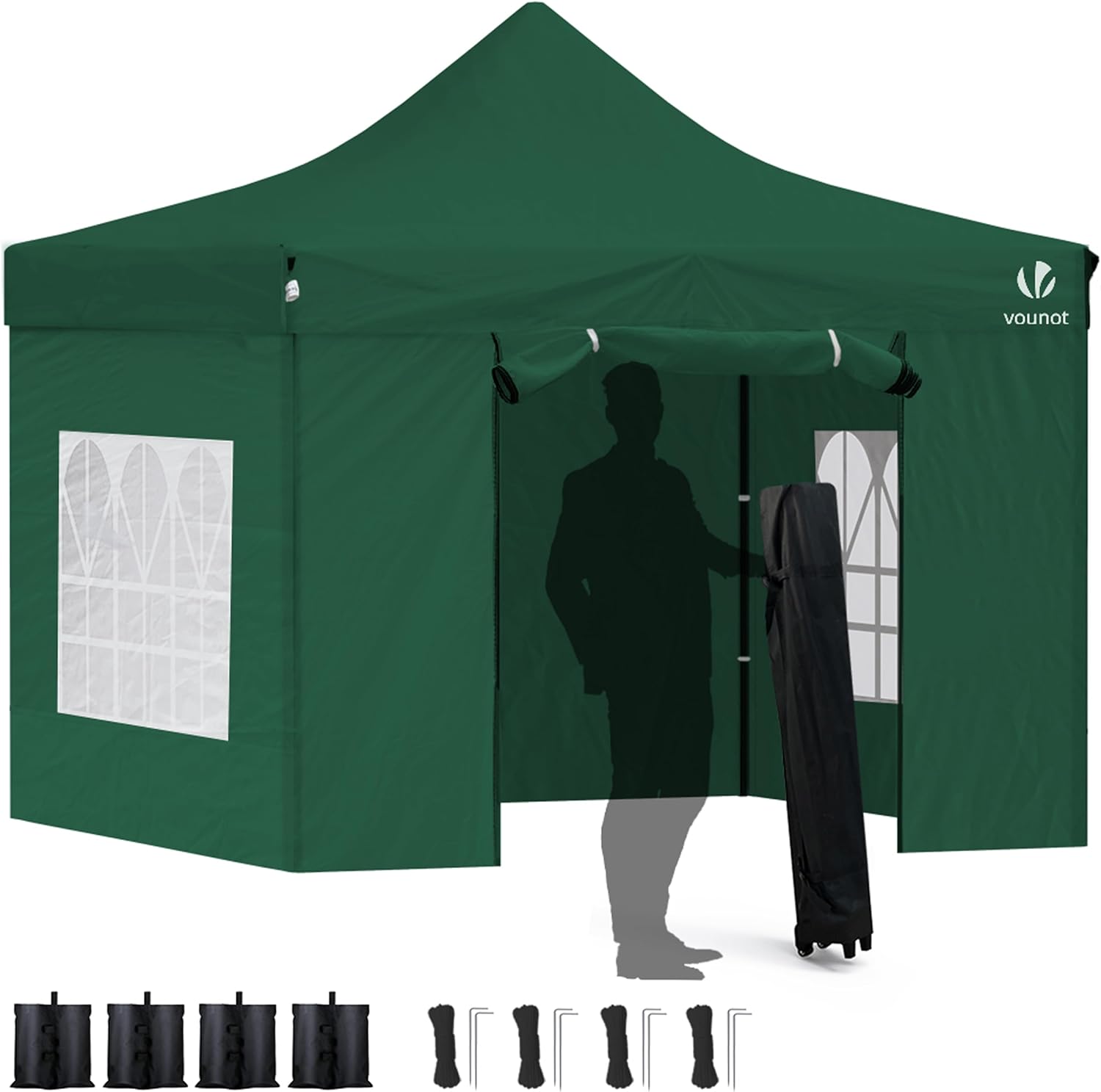 VOUNOT 10x10 Pop Up Canopy Tent with 4 Removable Sidewalls Commercial Heavy Duty