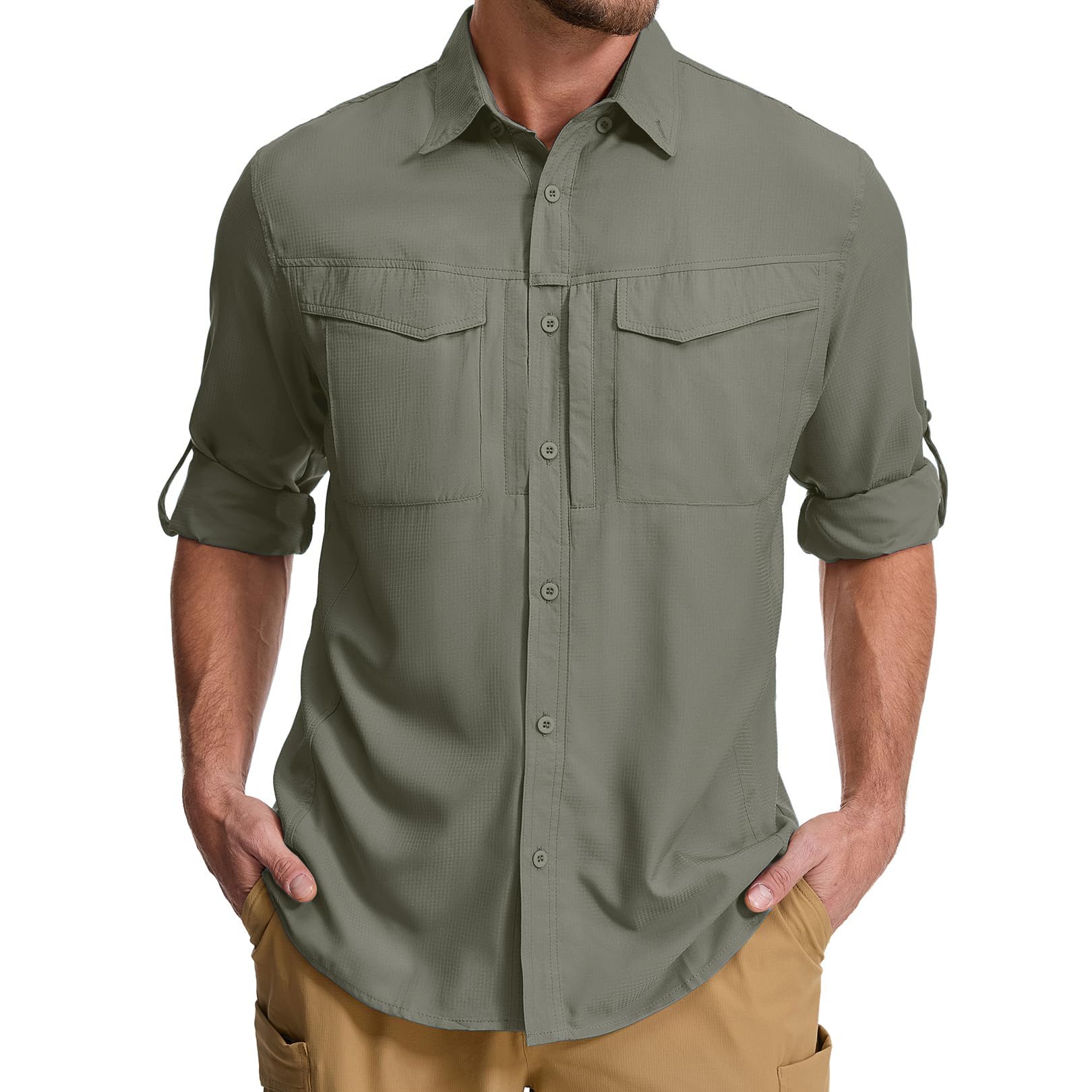 Asfixiado Hemd Herren Safari UPF50+ UV Schutz Langarm Wanderhemd Herren Funktionshemd Outdoorhemd Atmungsaktiv Schnelltrocknend Hemd