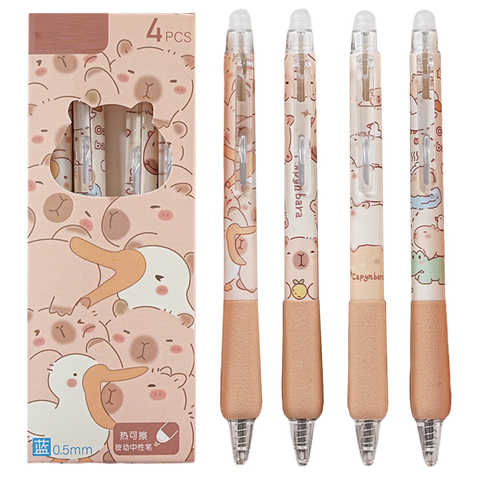 4 Pcs Cute Erasable Pens Retractable Erasable Pens Kawaii Cartoon Capybara Gel Pen 0 5mm Blue Ink Smooth