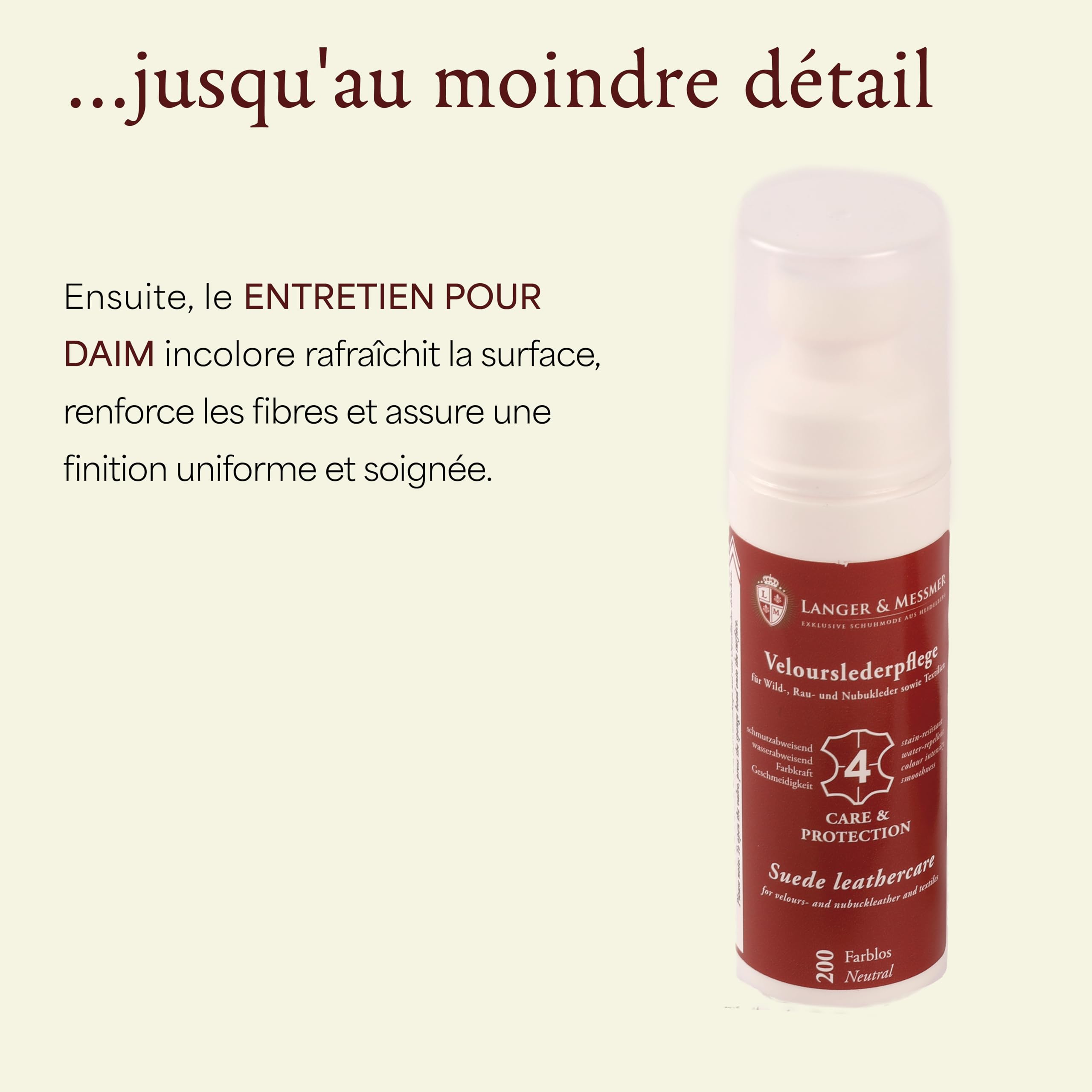 Langer & Messmer kit de cirage daim d'entretien de chaussures pour cuir suédé - Kit de cirage avec brosses à chaussures pour le cuir nubuck - Produit d'entretien pour rafraîchir les couleurs
