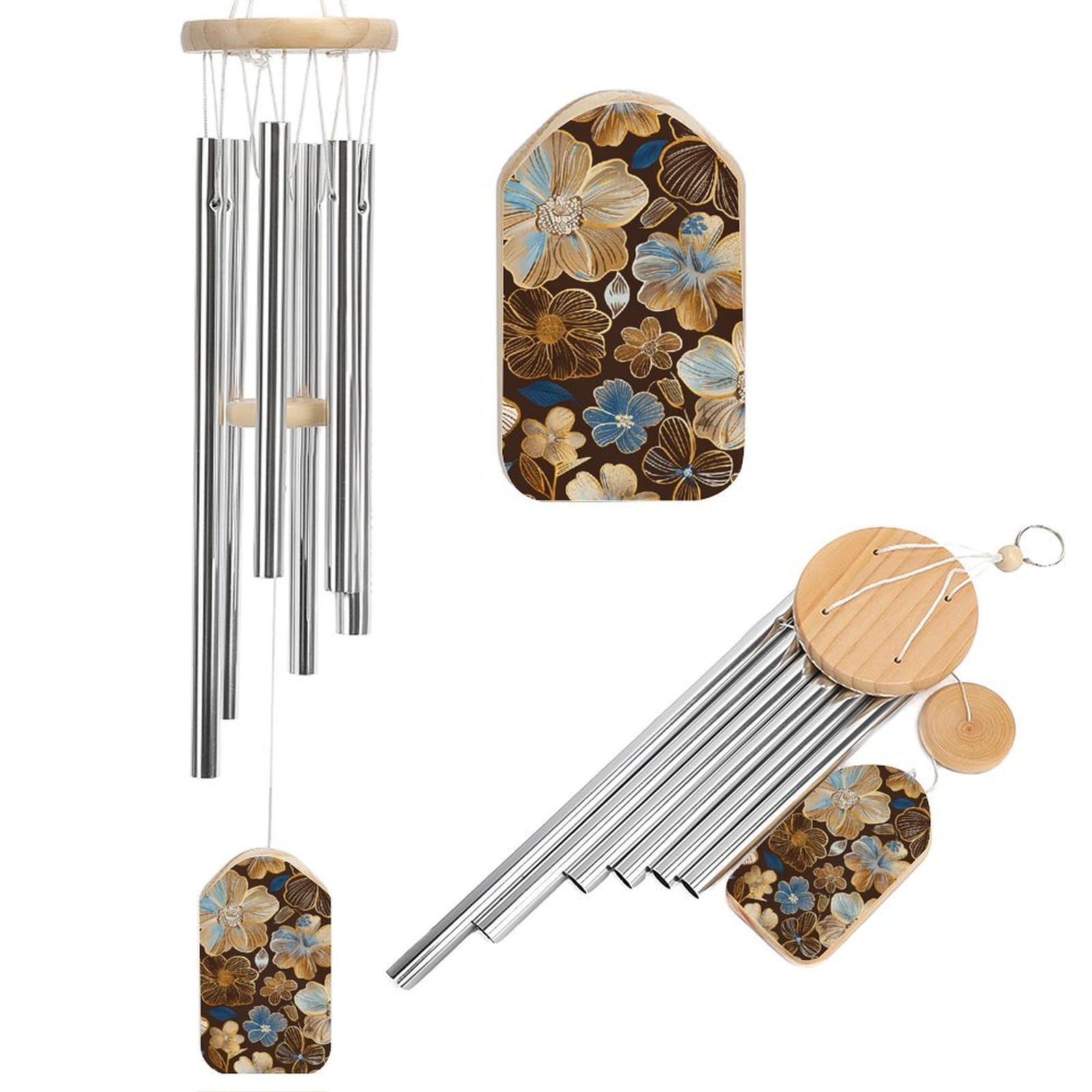 Hand Drawn Flowers Wind Chimes for Outside Memorial Gift Sympathy Wind Chimes Aluminum Tube Windchime with Hook Windbell for Outdoor Patio Garden Decor Housewarming Gift