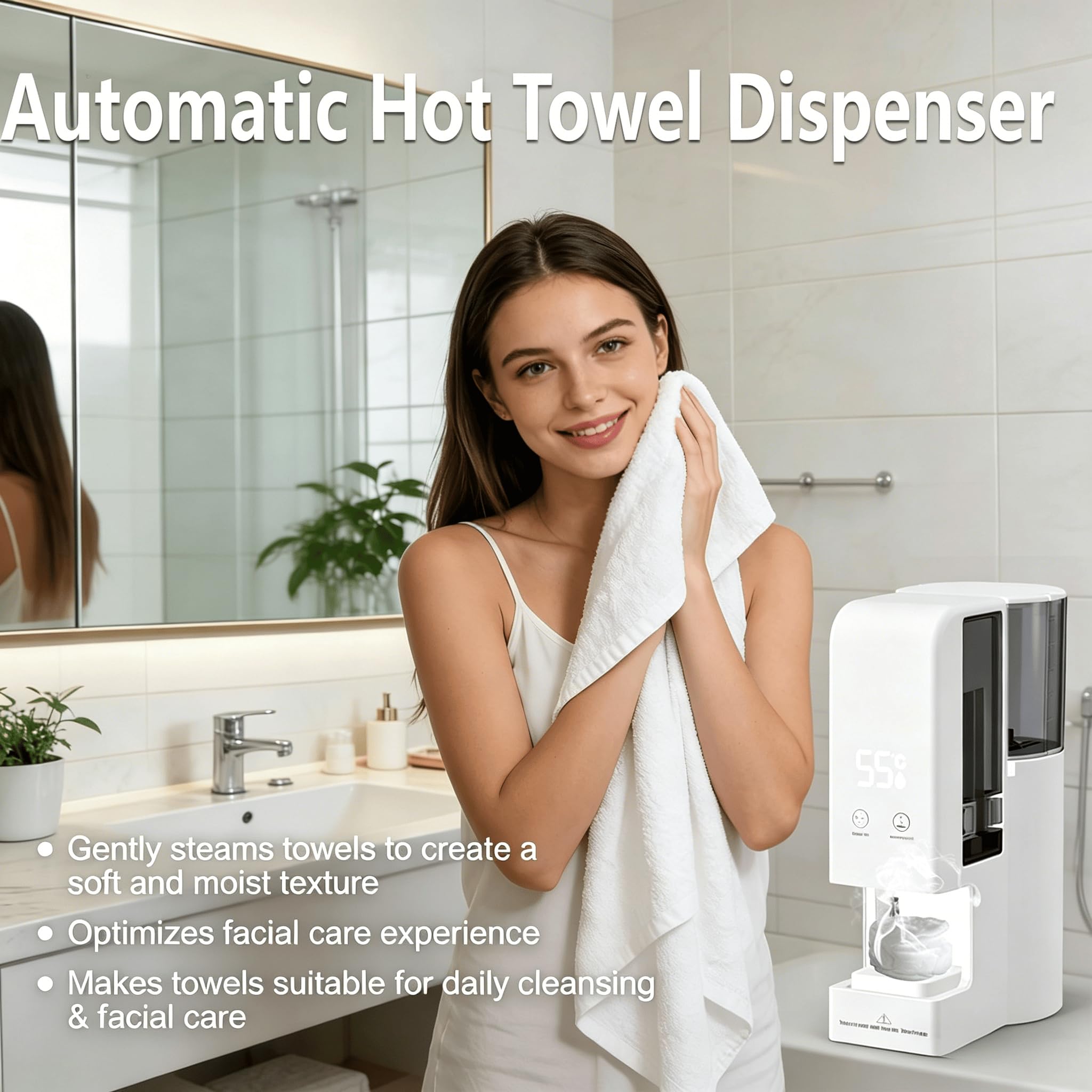 Handtuchwärmer mit Dampffunktion und automatischem Spender, 55 °C konstante Temperatur, 40 komprimierte Handtücher ideal für professionelle Gesichtspflege,Towel Warmer + 40 Towels