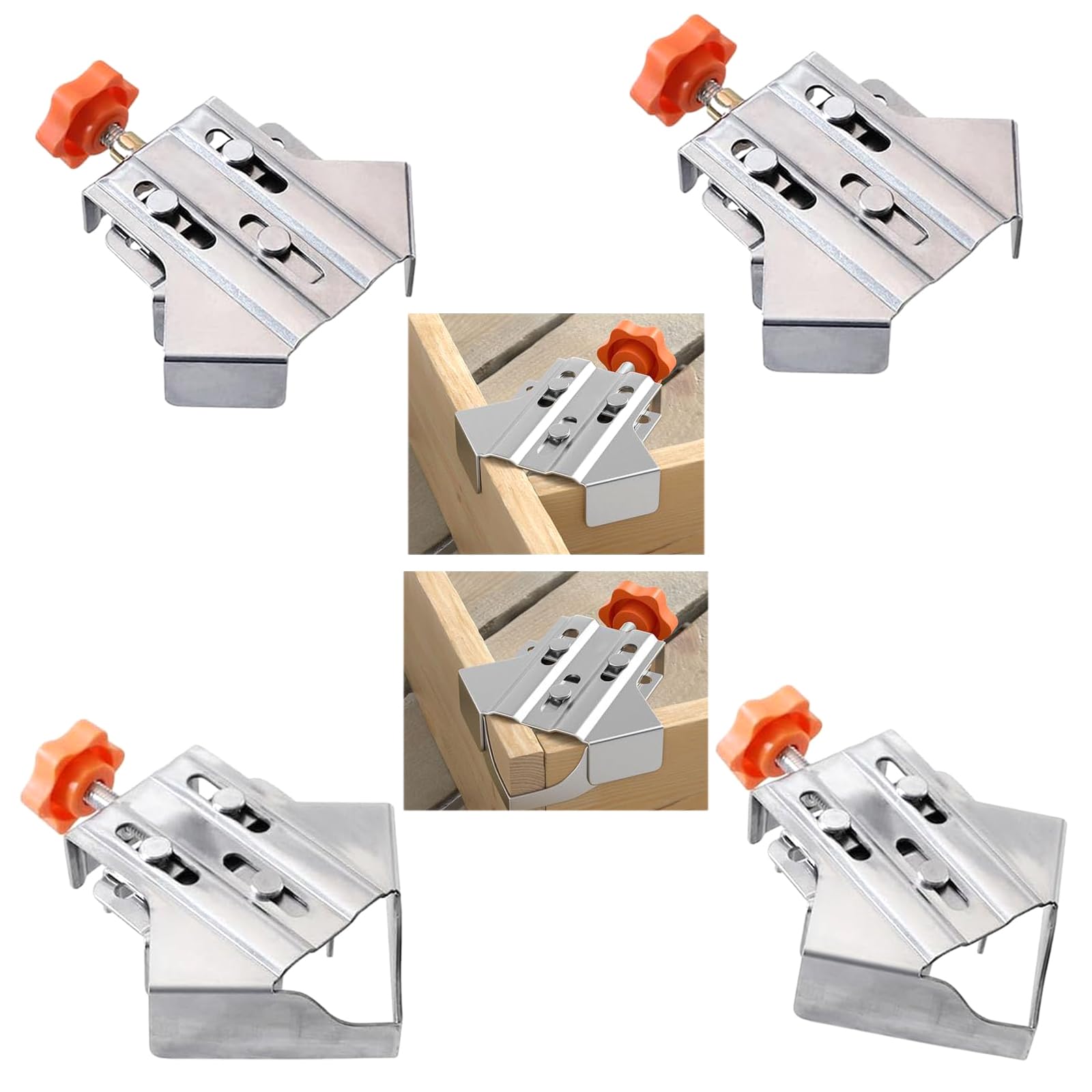 4Pcs Serre Joint Angle - Pince à Angle Droit Réglable à 90 Degrés en Acier Inoxydable,Fixateur d'angle droit avec mâchoire pivotante réglable pour le travail du bois,outils en bois pour charpentier