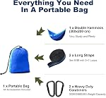 Camping Hammock Double Lightweight Nylon Hammock with Tree Straps, 2 Person Portable Swing for Outdoors, Backpacking, Travel, Garden, Breathable & Quick Drying Parachute, 300 x 200 cm, Blue