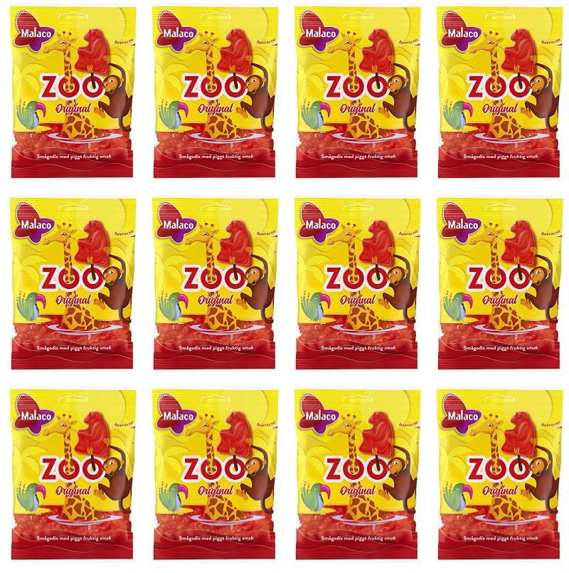 Malaco Zoo Original Fruit Taste Chewy Gummy 12 packs of 80g