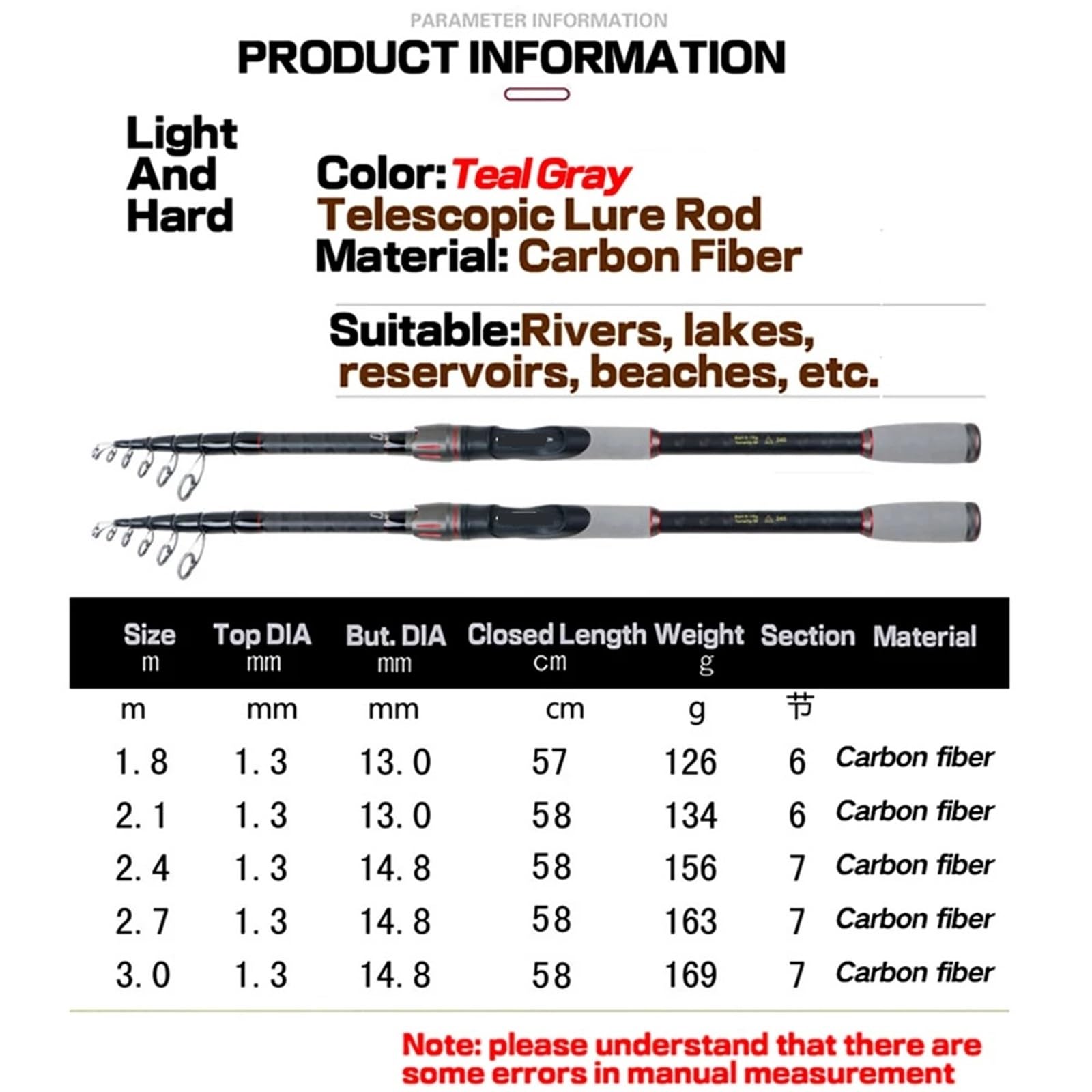 Canna da pesca Canna da pesca spinning ultraleggera 1,8-3,0 m 6-7 sezioni Asta baitcasting con manico in EVA Peso esca 8-18 g