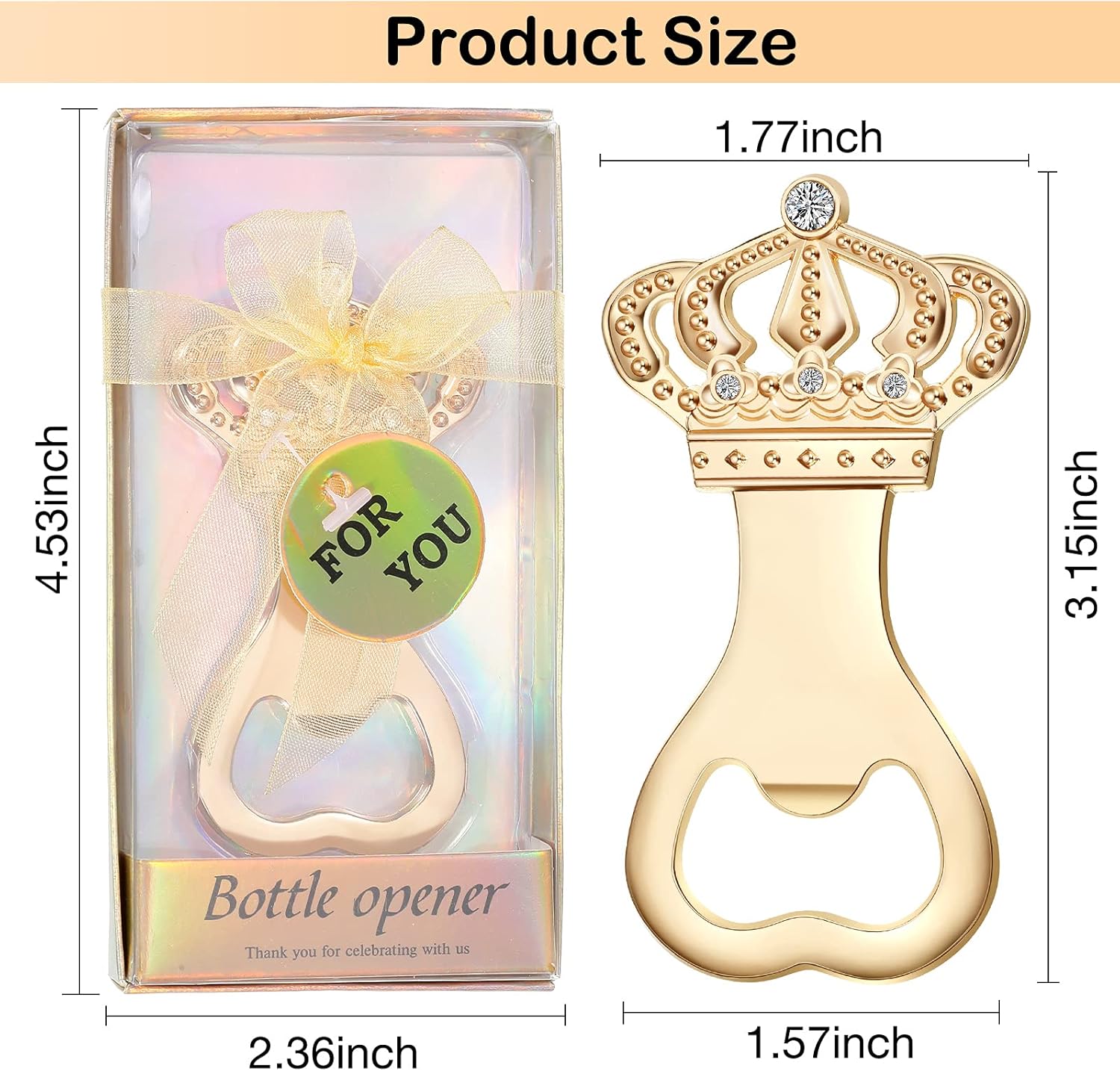 Cunhill 50 Pieces Gold Crown Bottle Opener Wedding Favors for Guests Bulk Crown Party Favor Baby Shower Birthday Souvenirs Decoration Bridal Shower Anniversary Supplies