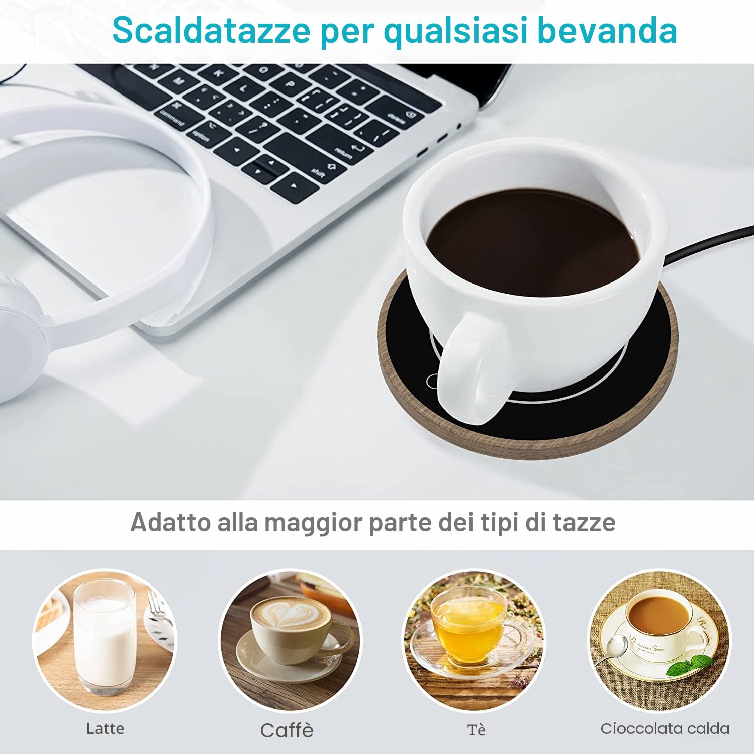 Scaldavivande Scaldatazze da Caffè con 2 Impostazioni di Temperatura e 8 Ore di Spegnimento Automatico Lo Scaldatazze Mantiene le Bevande Calde per L'ufficio e la Scrivania di Casa