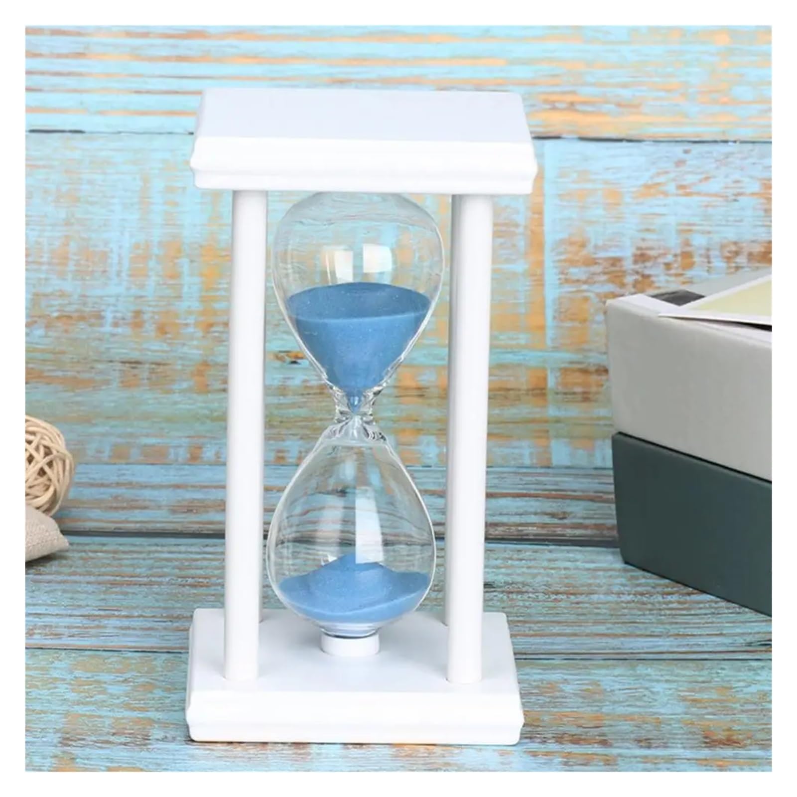 Sanduhr Uhren Sanduhren Timer Sanduhr Holz Sanduhr Geschenk Desktop Ornamente Dusche Timer Küche Schule Wohnkultur(White Blue 60 Min)