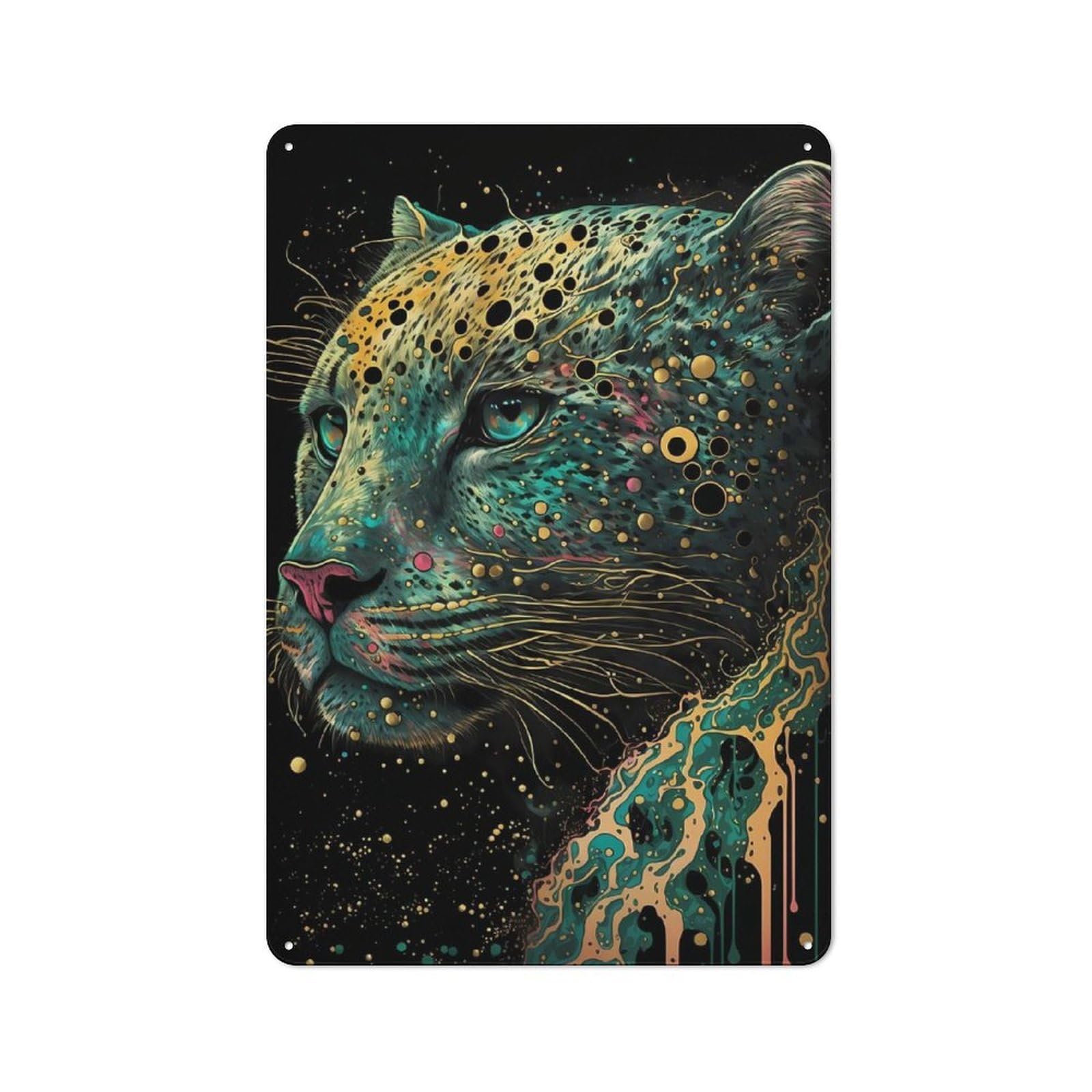 Junmoney Leopard Japan Style Tin Wall Plaque 30X20cm With For Home Office Or Studio, Gift Idea At Christmas For Creative Workspace Decorators