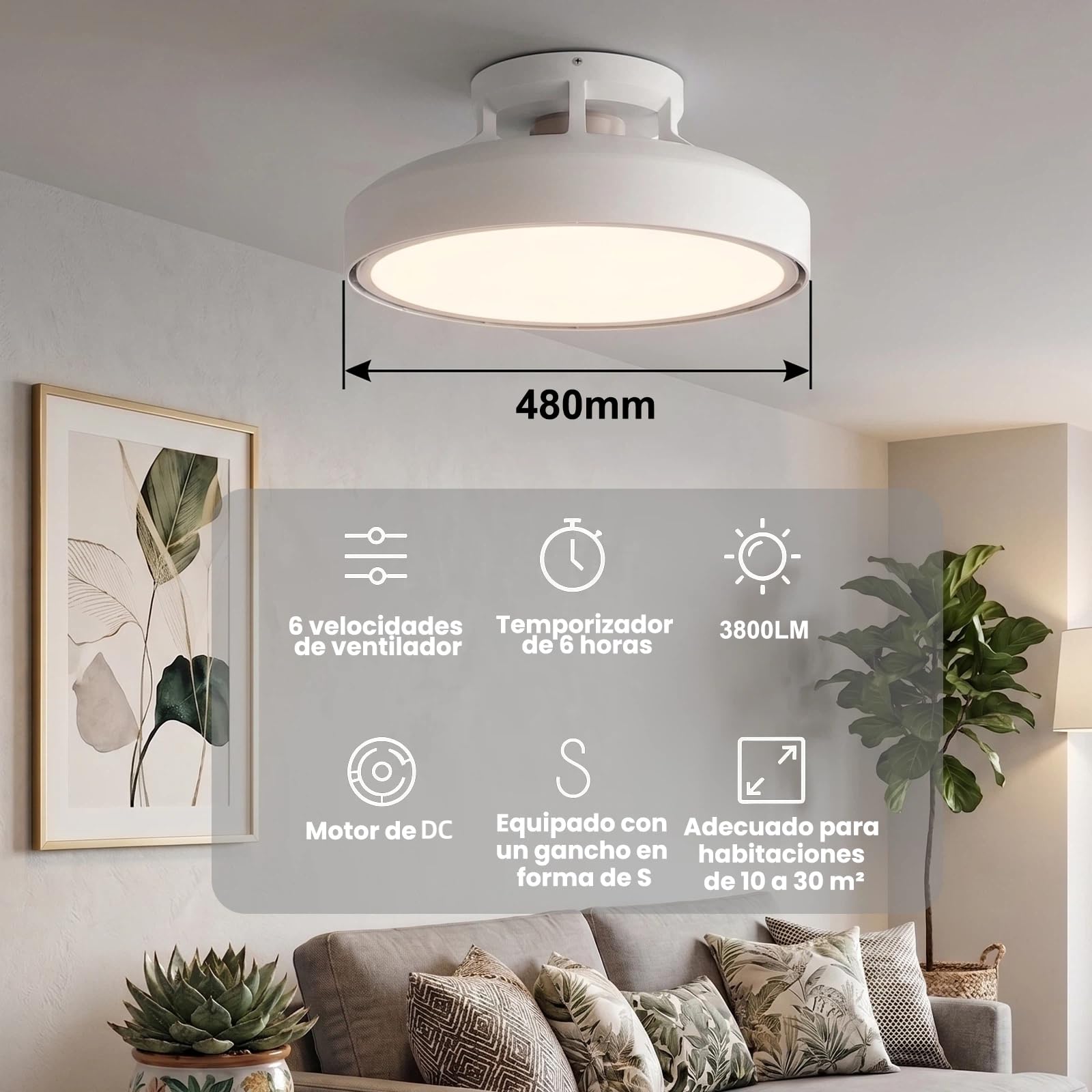 Yeelight Ventilador de Techo con Luz 74W, Plafón Inteligente Regulable con Ventilador Silencioso, 6 Velocidades, Mando a Distancia, Temporizador, Modo Verano Invierno, Lámpara para Dormitorio y Salón