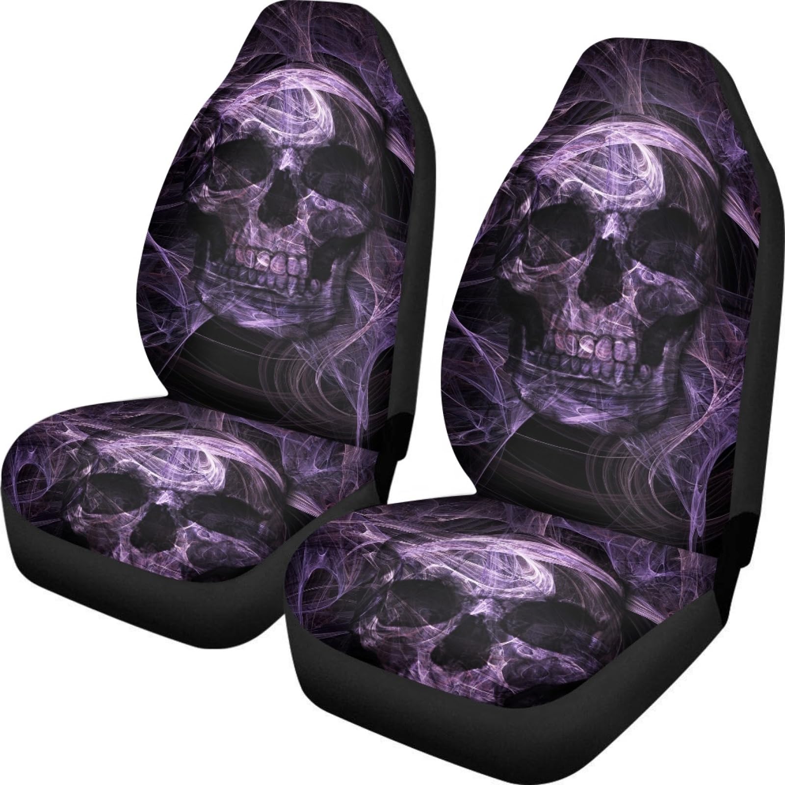 Amzbeauty Purple Skull Printed Front Seat Cover 2 Pcs, Universal Vehicle Seat Protector Mat Covers, Fit Most Cars, Sedan, SUV, Van Truck