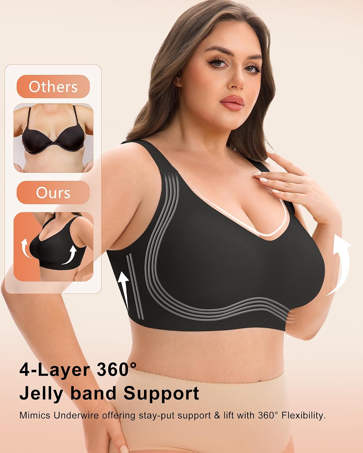 Wireless Jelly Bras for Women Push Up Seamless Breathable Full Coverage No Underwire Plus Size Older T-Shirt Bralette