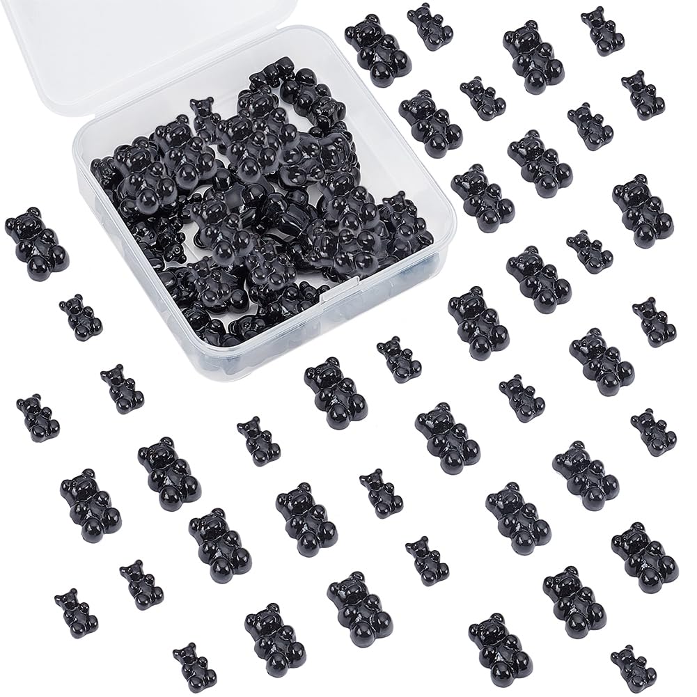 SUNNYCLUE 1 Box 60Pcs 2 Styles Bear Cabochon Gummy Candy Sweet Bears Flatbacks Resin Kawaii Animal Beads Cartoon Charms for Jewelry Making Nails Art
