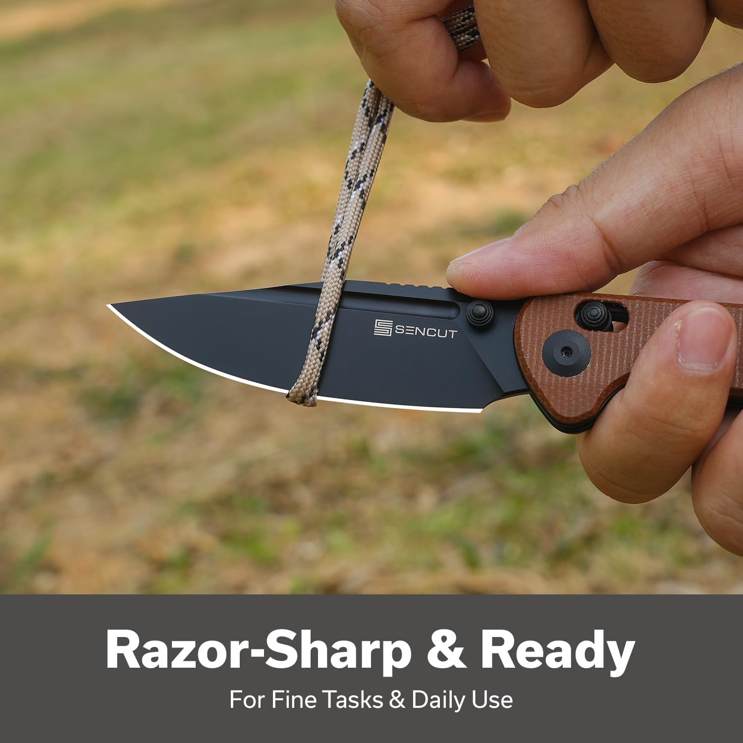 SENCUT Glenspar Pocket Knife for Men Women, EDC Folding Knife with Canvas Micarta Handle, Crossbar Lock Knives S25046-3 (Brown)