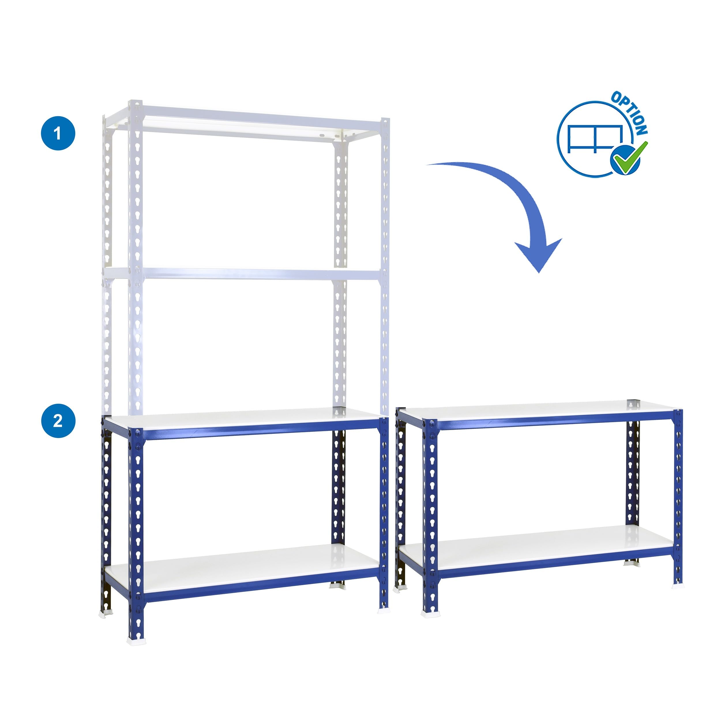 Simon Rack Étagère Rangement et 4 Niveaux, 200 kg Capacité de Charge et Point de Flexion, 1500x1200x500 mm, Étagère Charge Lourde, Étagère Garage, Bleu/Blanc - Simonclick