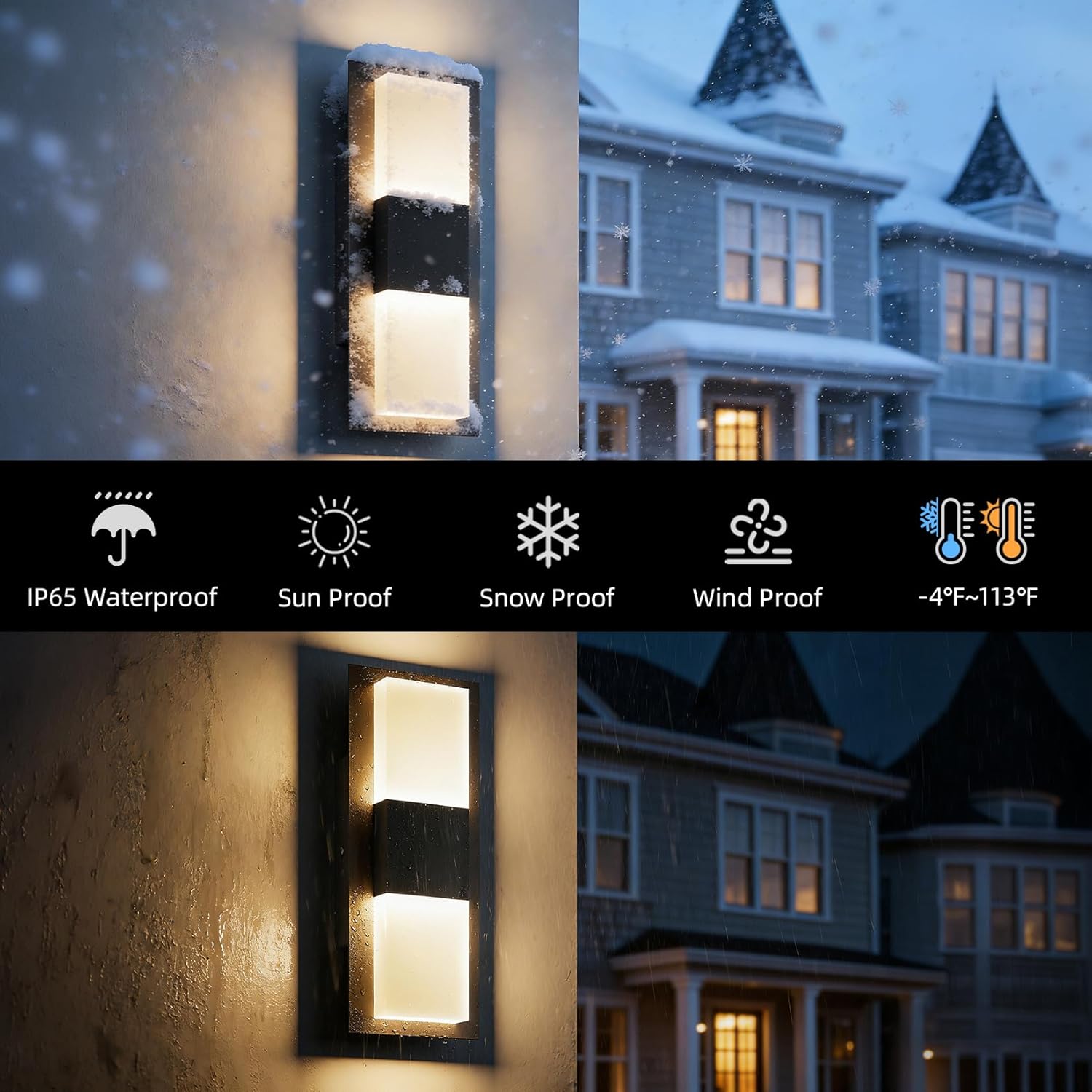 12.4 inches Outdoor Led Wall Light, 30W 3000K Hardwired Porch & Patio Aluminum Sconces with Frosted Acrylic Lampshade,IP65 Waterproof Exterior Wall Lamp for Garage,Front Door(Black,2Pack)
