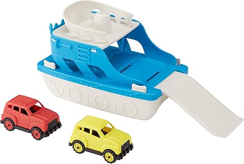 Amazon Basics Ferry Boat con 2 mini coches de juguete para bañera para niños a partir de 2 años, azul, pequeño