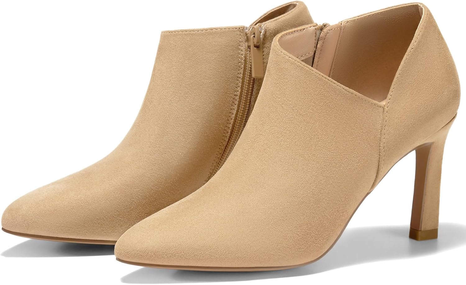 Coutgo Womens Pointed Toe V Cut Ankle Boots Kitten Heel Side Zip Office Booties - Image 5