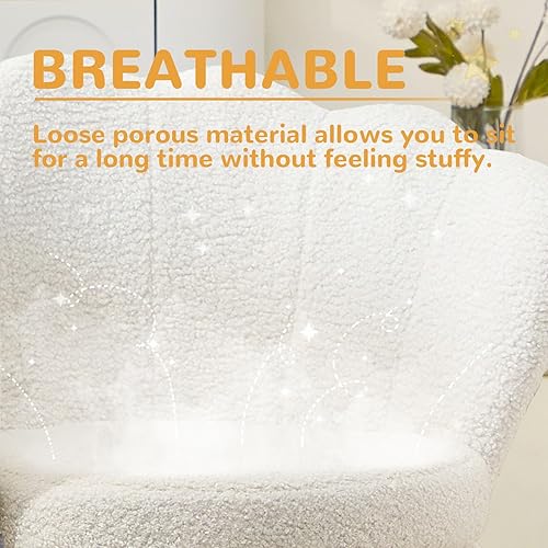 Miniatura 6 de Silla de tocador de peluche con respaldo, silla pequeña moderna de mediados de siglo para sala de estar, patas de metal dorado, silla de maquillaje